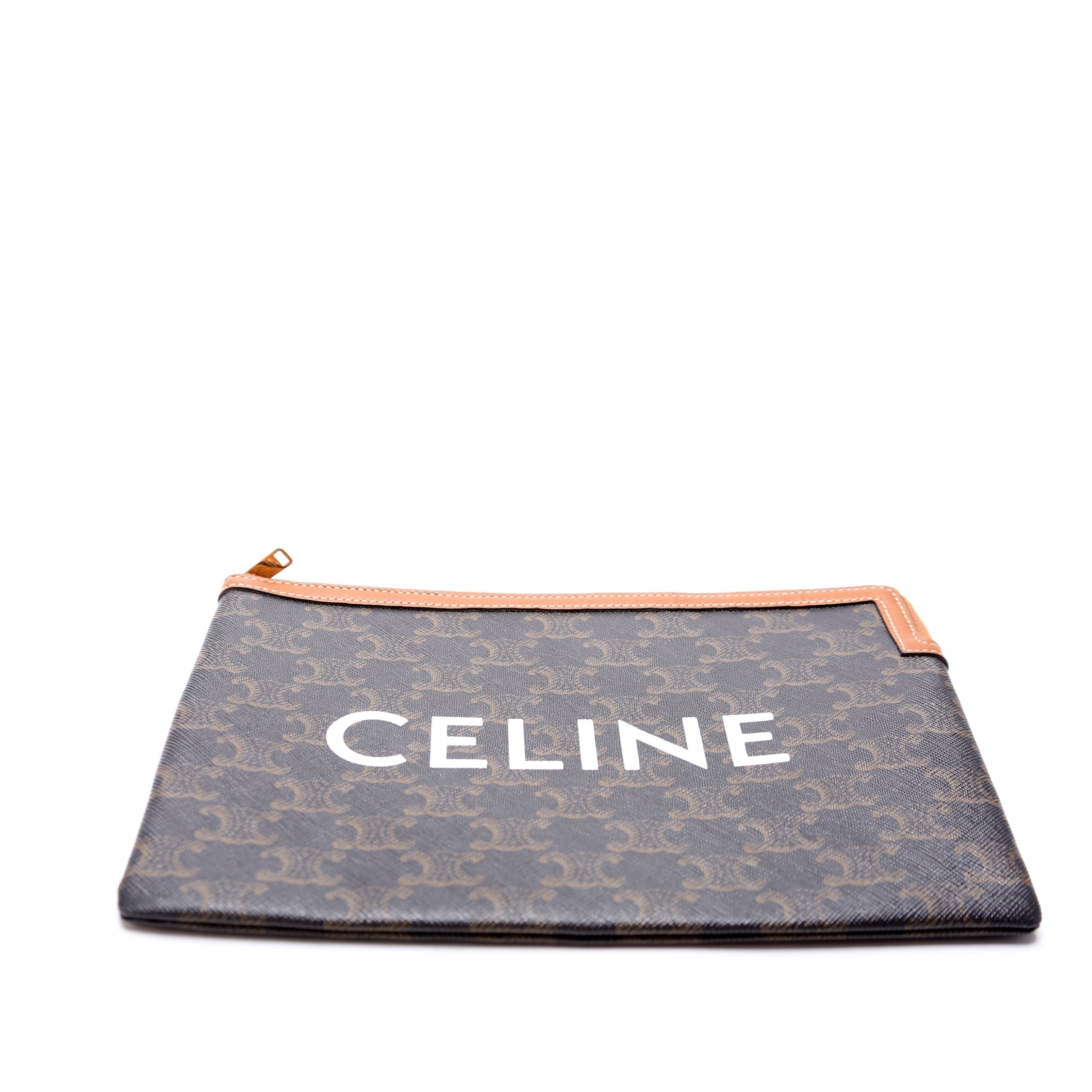 Triomphe Canvas Logo Medium Zip Pouch Brown
