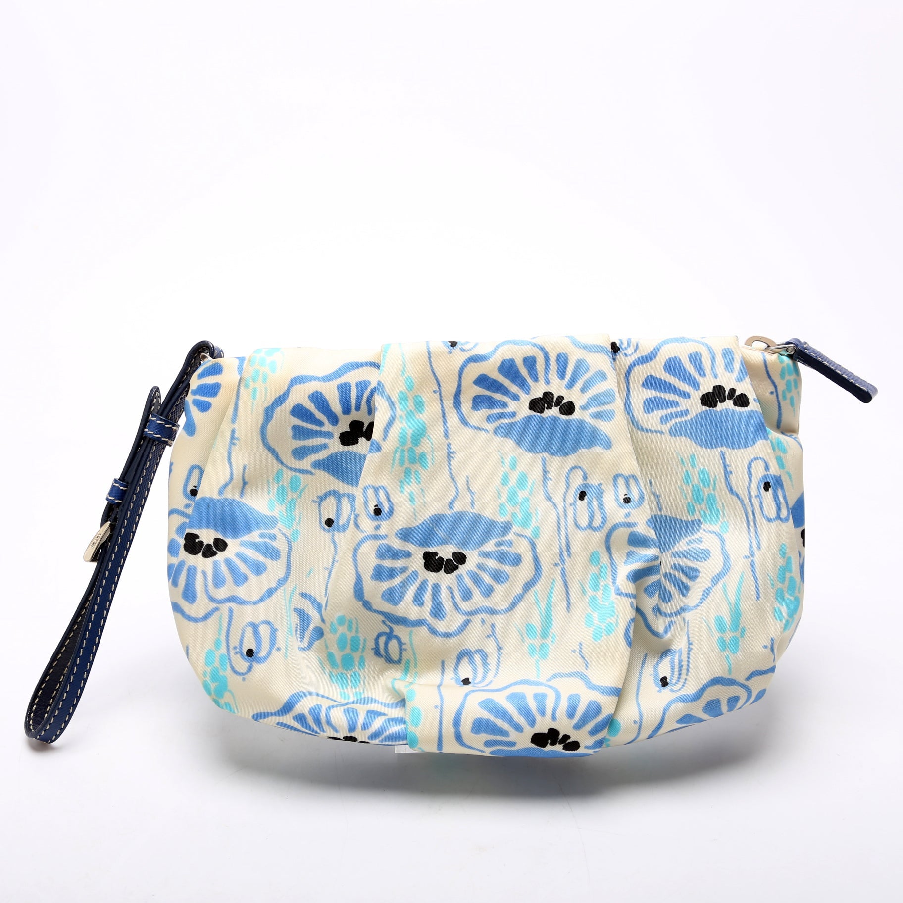 1N1422 Tessuto Nylon Bow Wristlet Pouch Blue/Cream