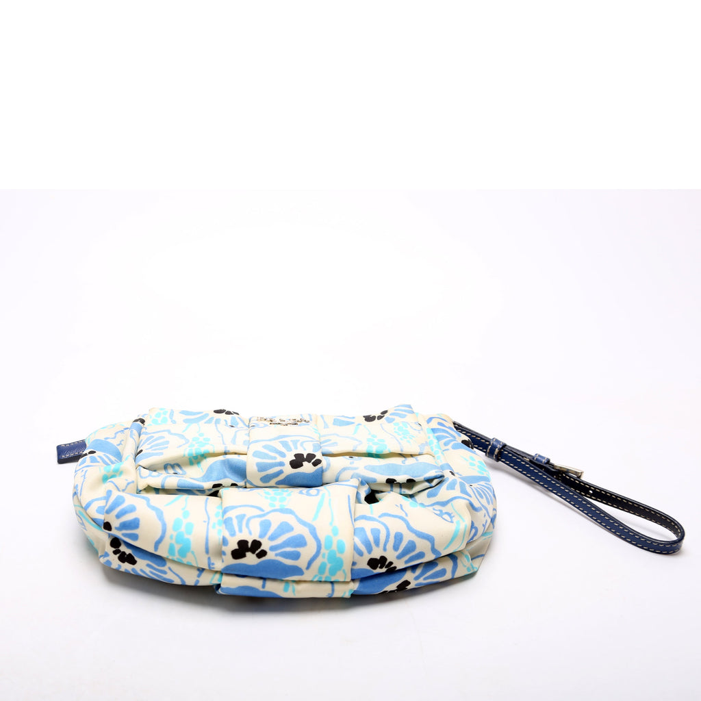1N1422 Tessuto Nylon Bow Wristlet Pouch Blue/Cream