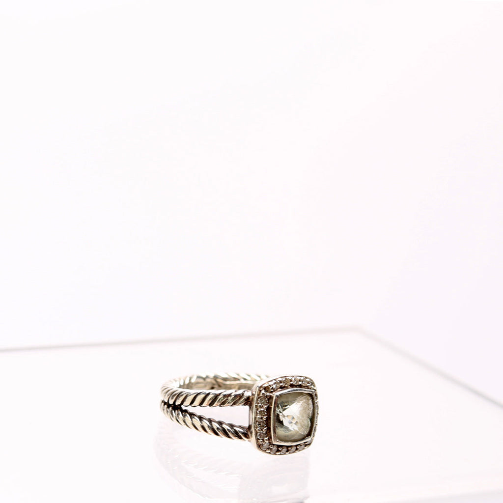 Albion 7MM 925/Prasiolite/Pave Ring Size 7.5 Silver