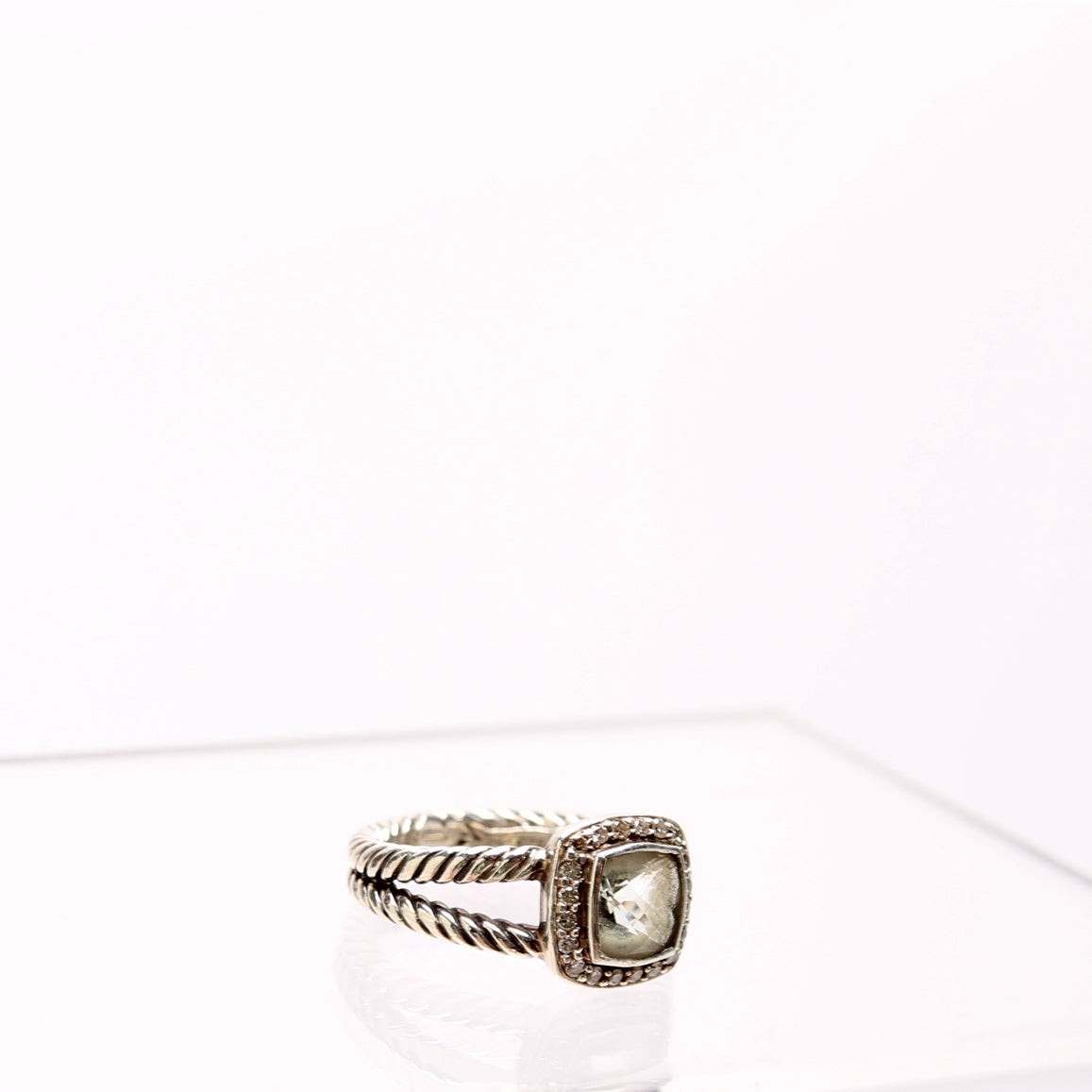 Albion 7MM 925/Prasiolite/Pave Ring Size 7.5 Silver