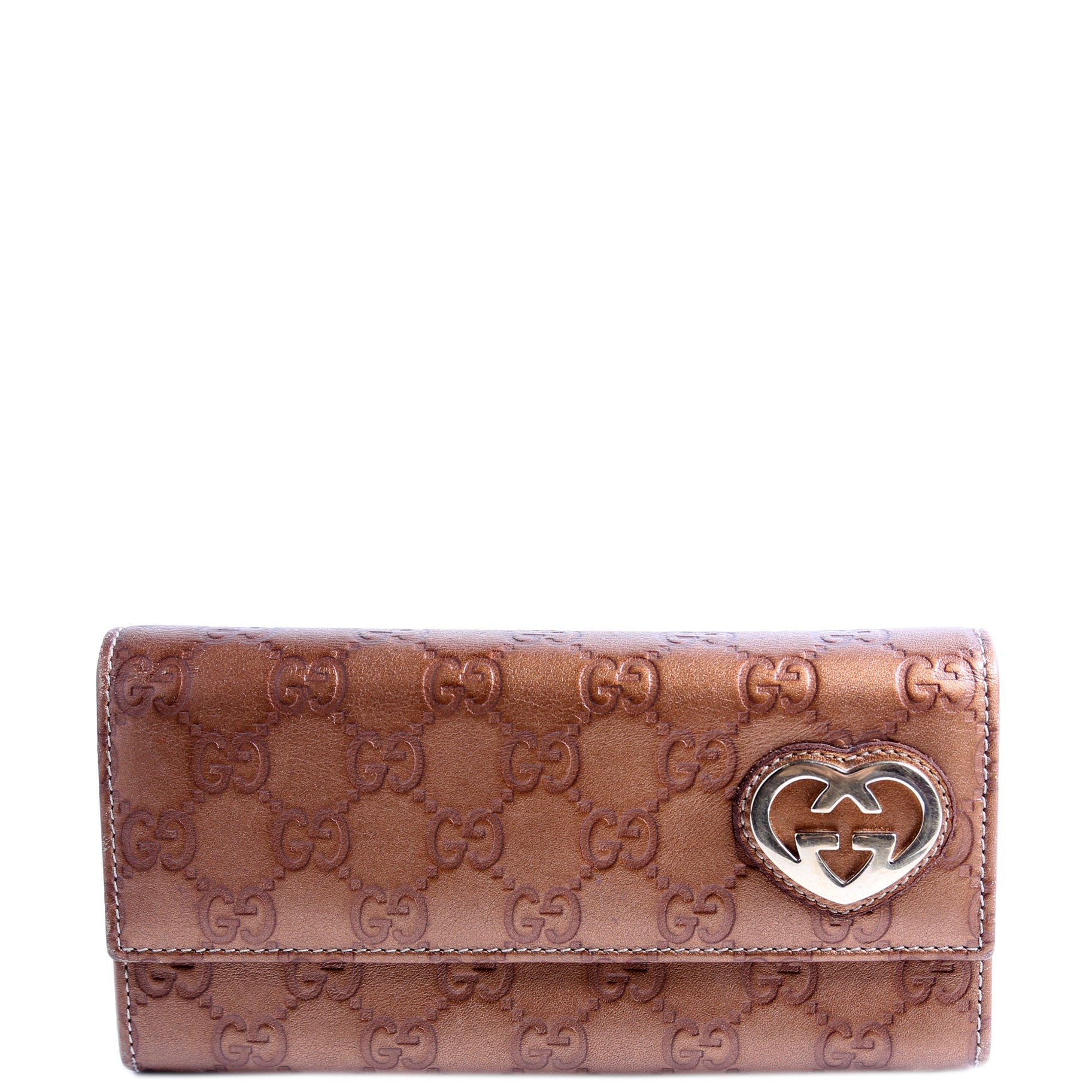 245728 Guccissima Lovely Heart Continental Wallet Bronze