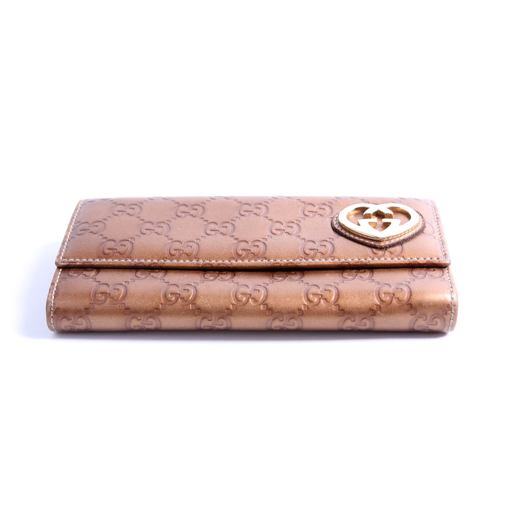 245728 Guccissima Lovely Heart Continental Wallet Bronze