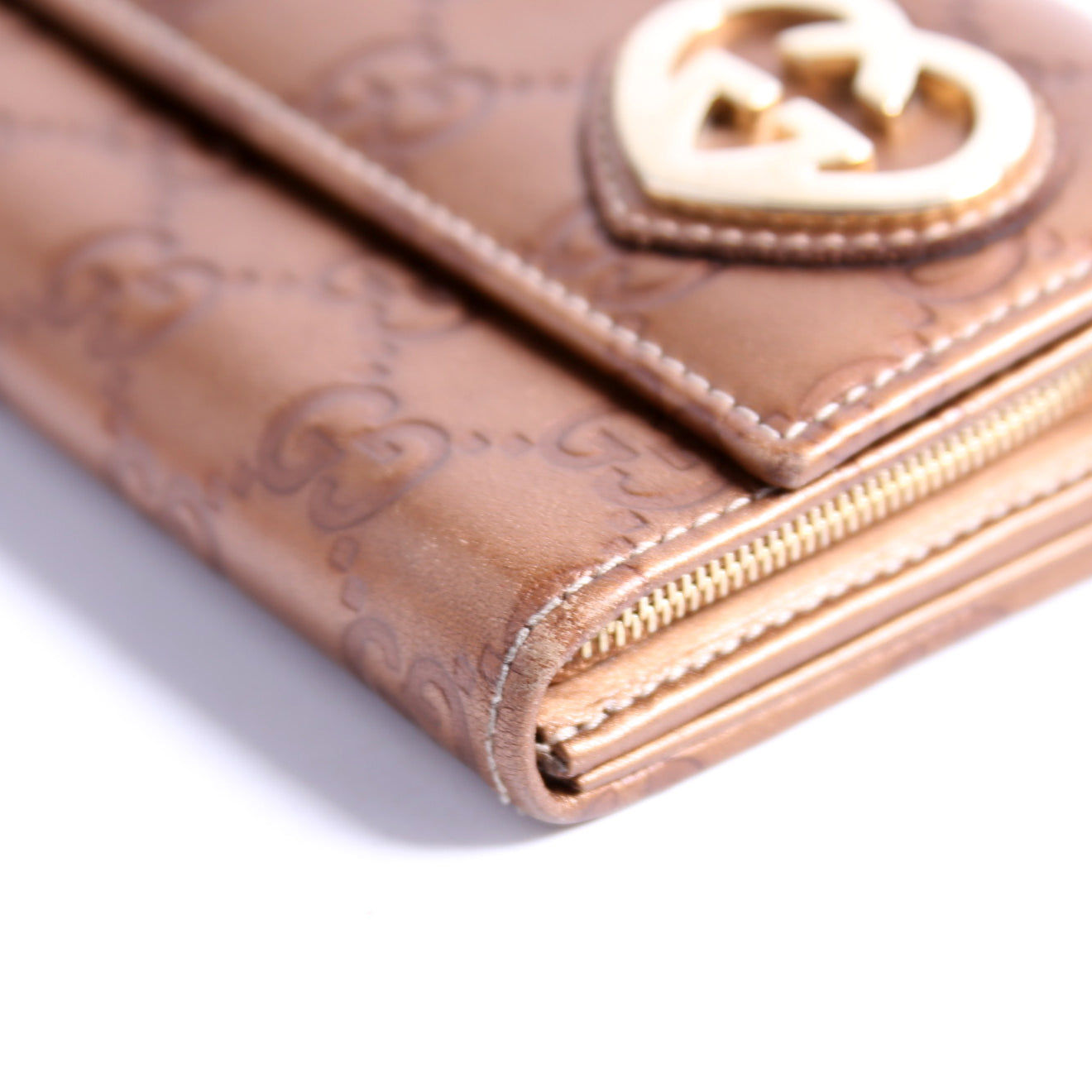 245728 Guccissima Lovely Heart Continental Wallet Bronze