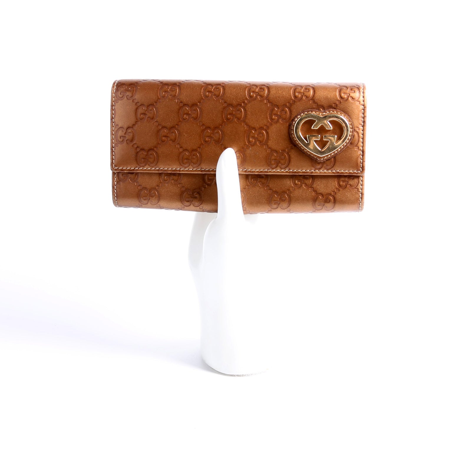 245728 Guccissima Lovely Heart Continental Wallet Bronze