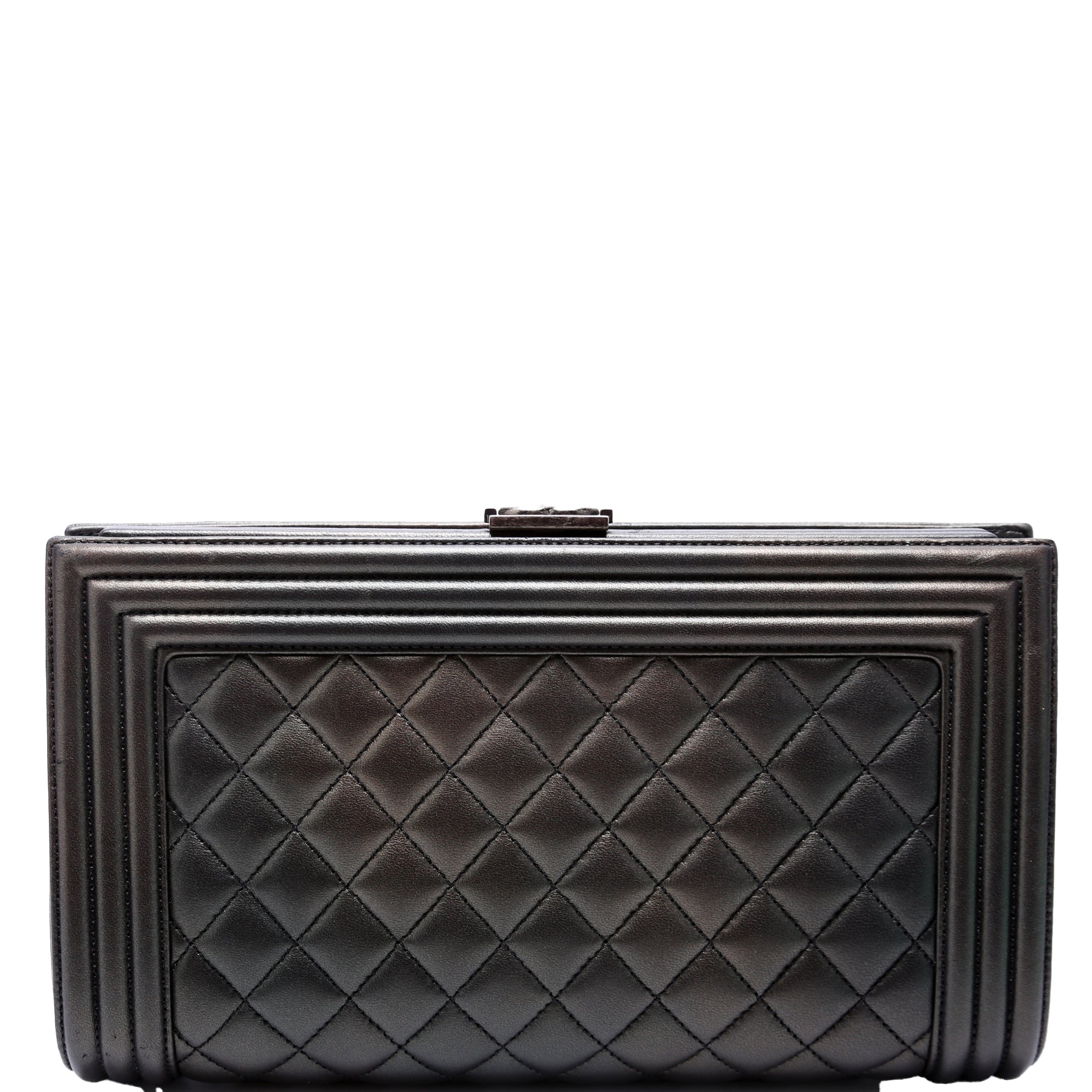 Boy Frame Clutch Metallic Lambskin 24M Grey