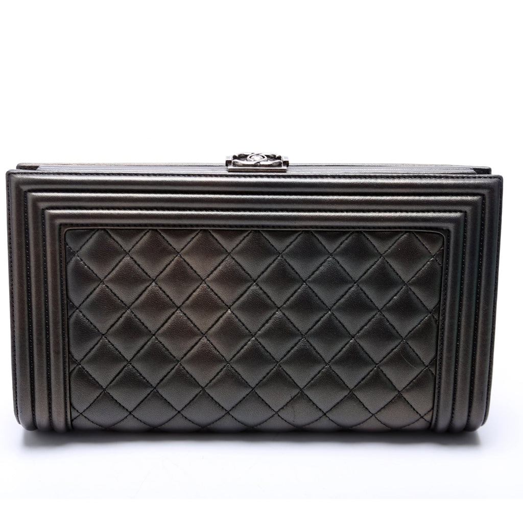 Boy Frame Clutch Metallic Lambskin 24M Grey