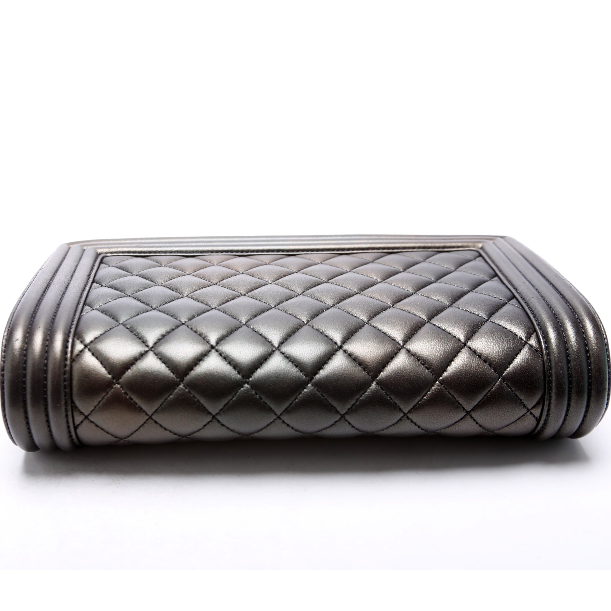 Boy Frame Clutch Metallic Lambskin 24M Grey