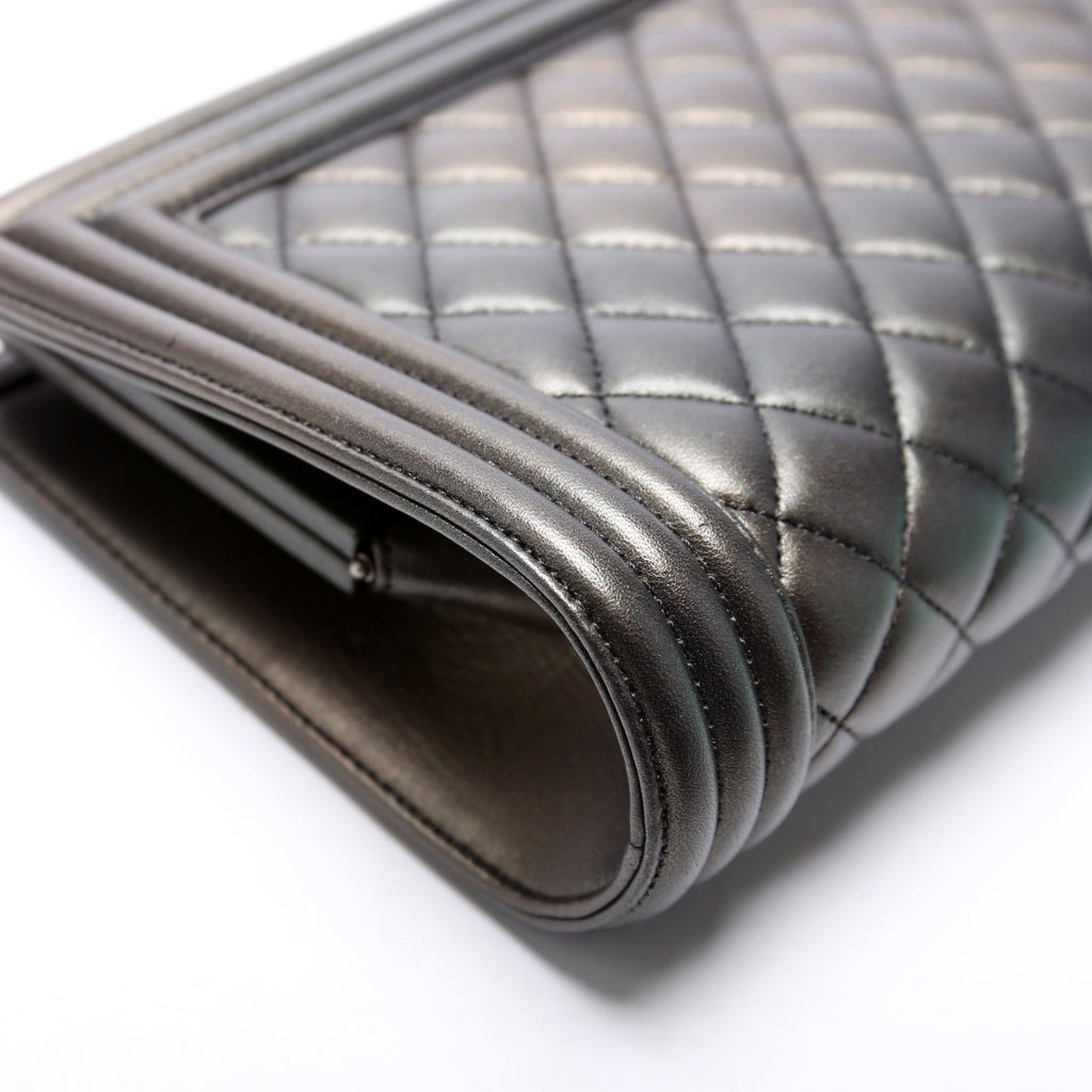 Boy Frame Clutch Metallic Lambskin 24M Grey