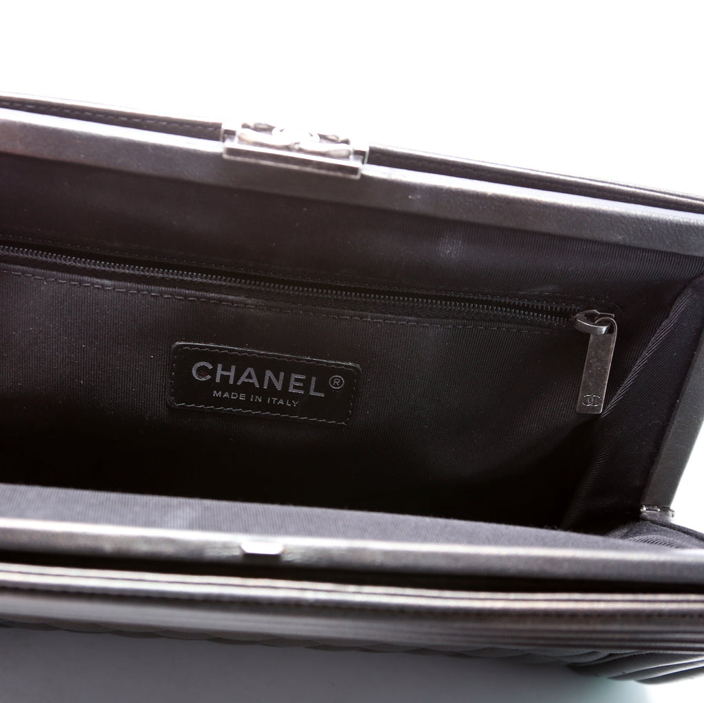 Boy Frame Clutch Metallic Lambskin 24M Grey