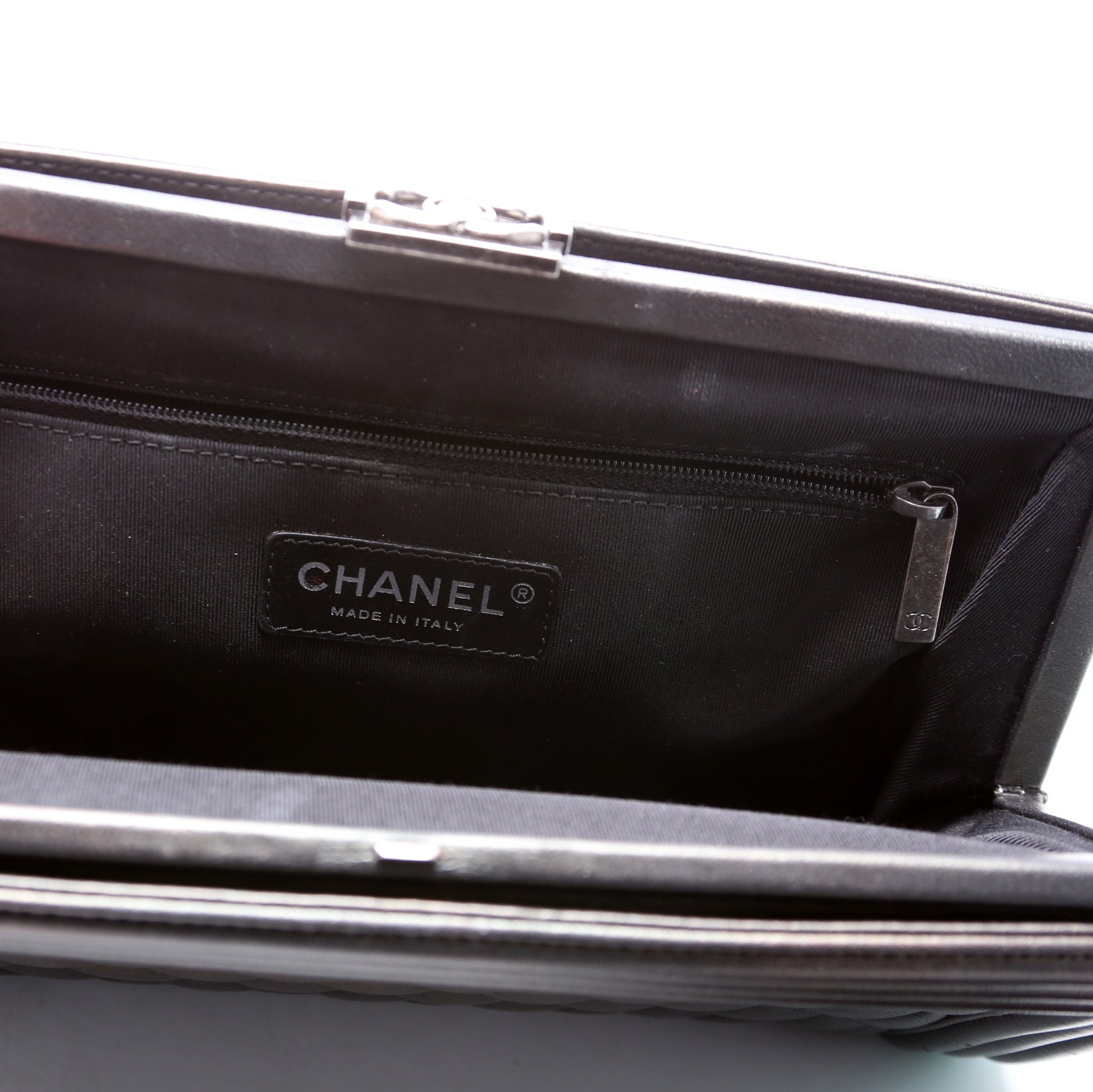 Boy Frame Clutch Metallic Lambskin 24M Grey