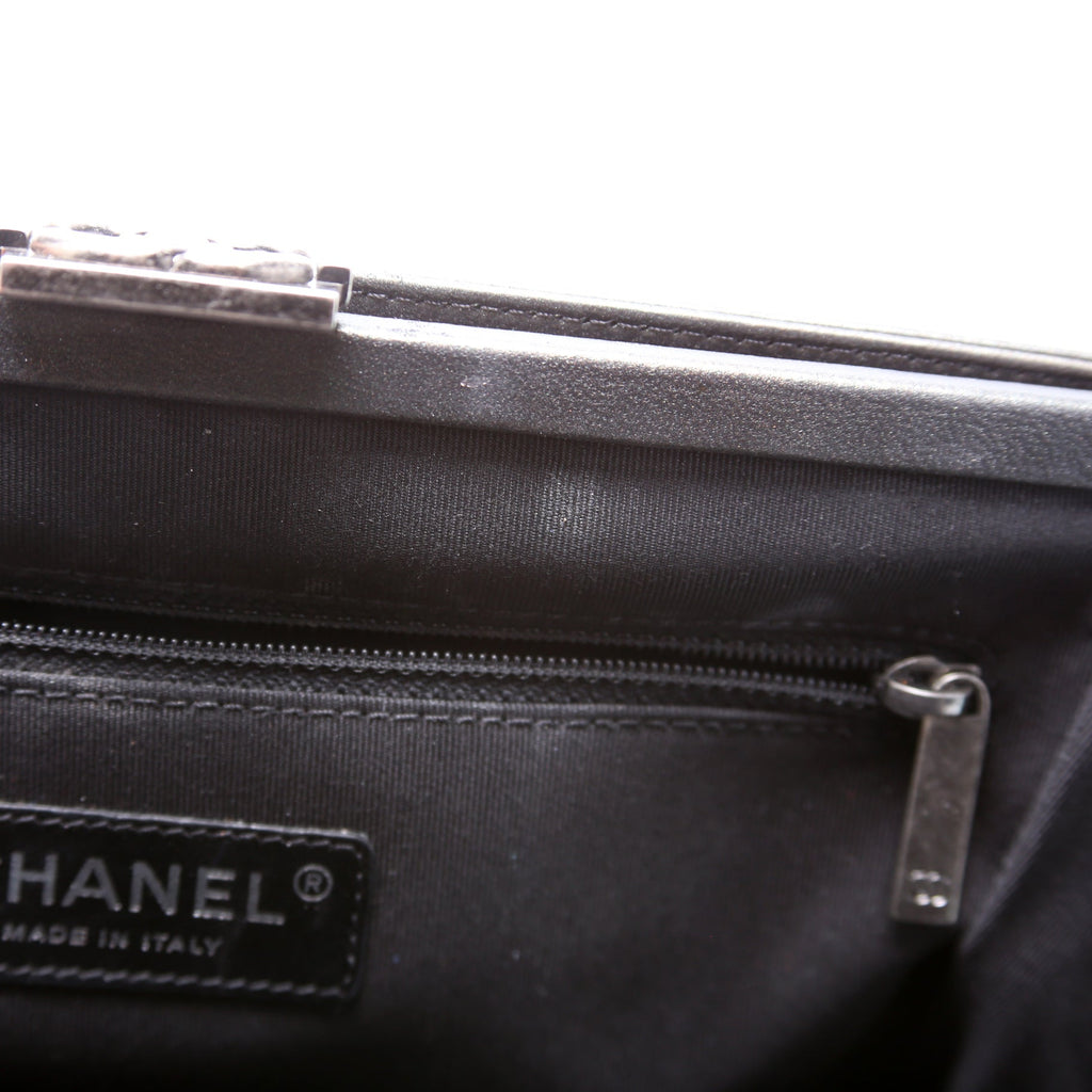 Boy Frame Clutch Metallic Lambskin 24M Grey