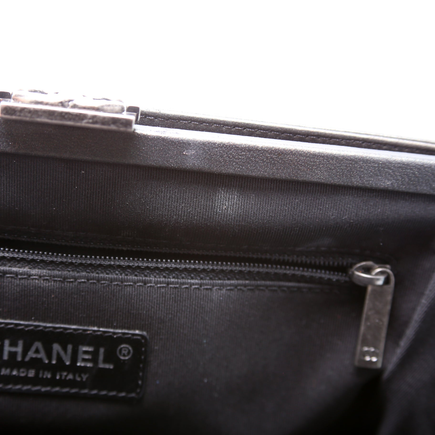 Boy Frame Clutch Metallic Lambskin 24M Grey