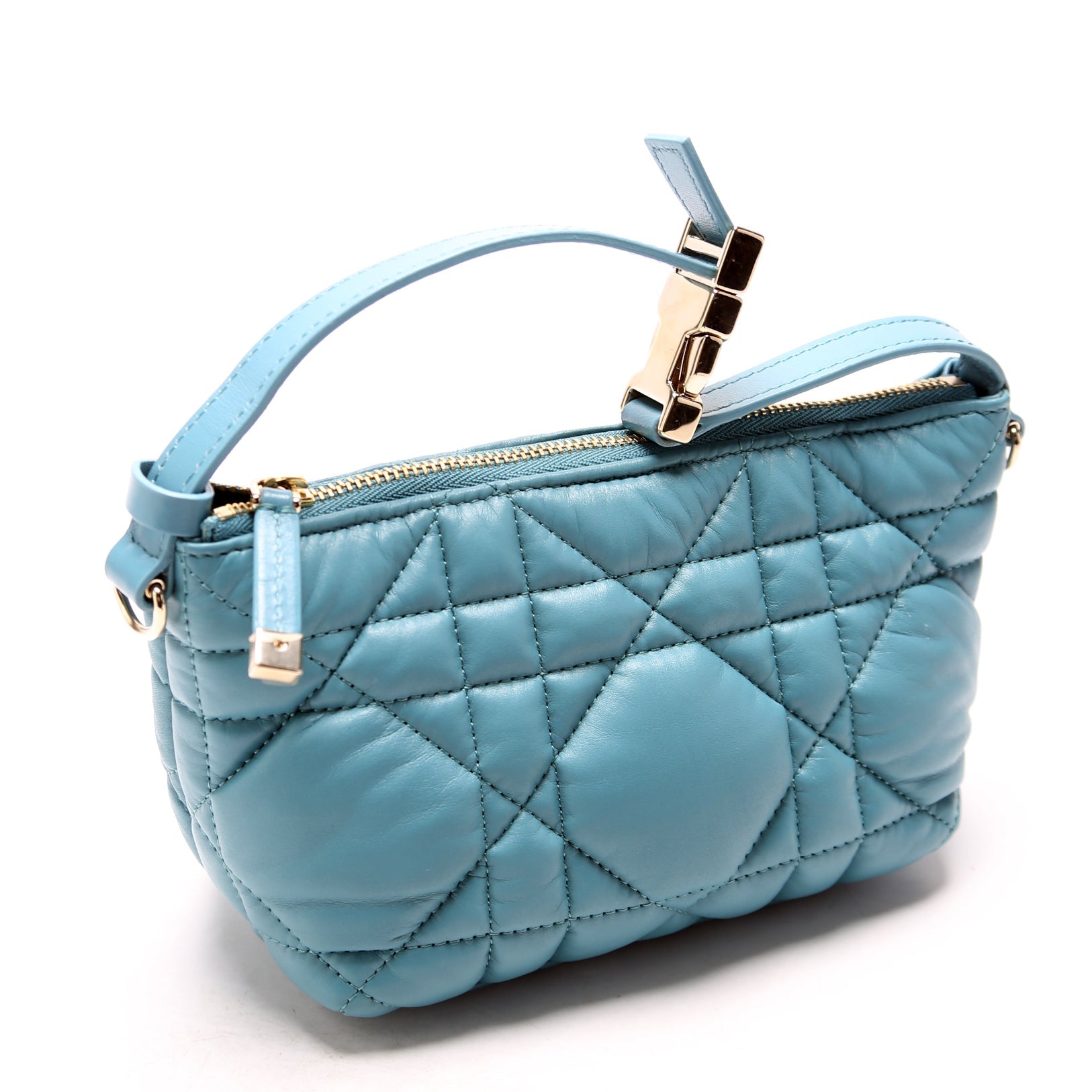 Diortravel Small Nomad Pouch Cannage Calfskin Blue