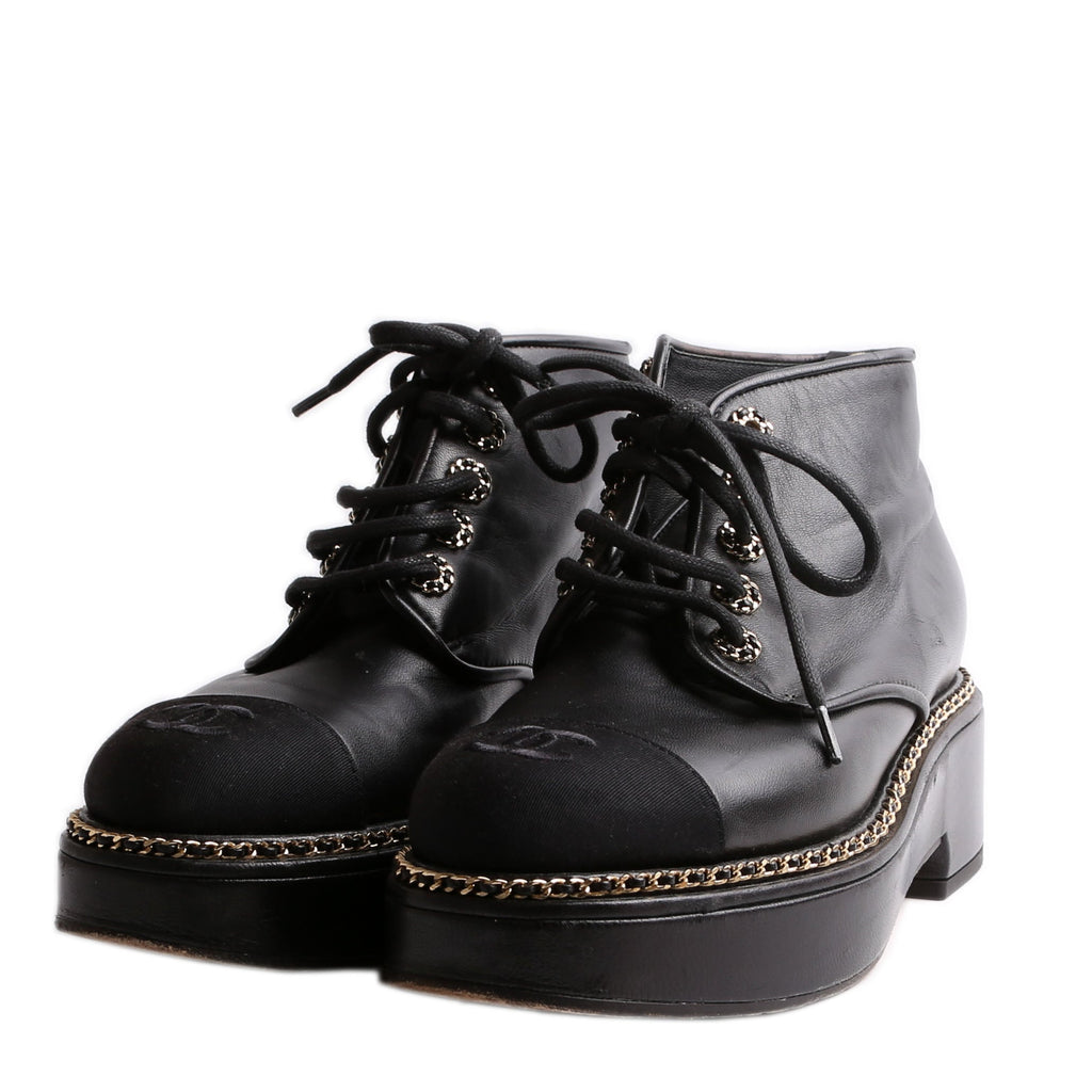 Calfskin Grosgrain Lace Up Booties Size 38.5