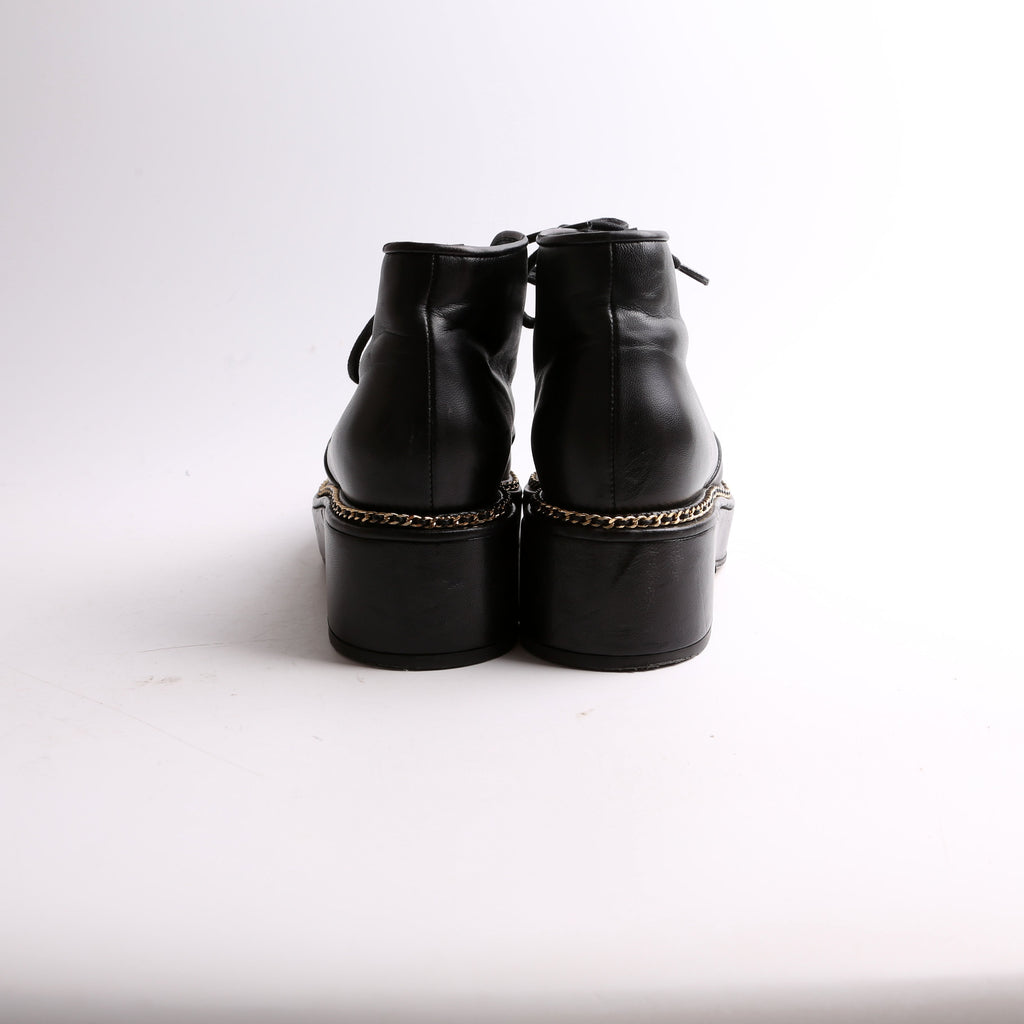 Calfskin Grosgrain Lace Up Booties Size 38.5