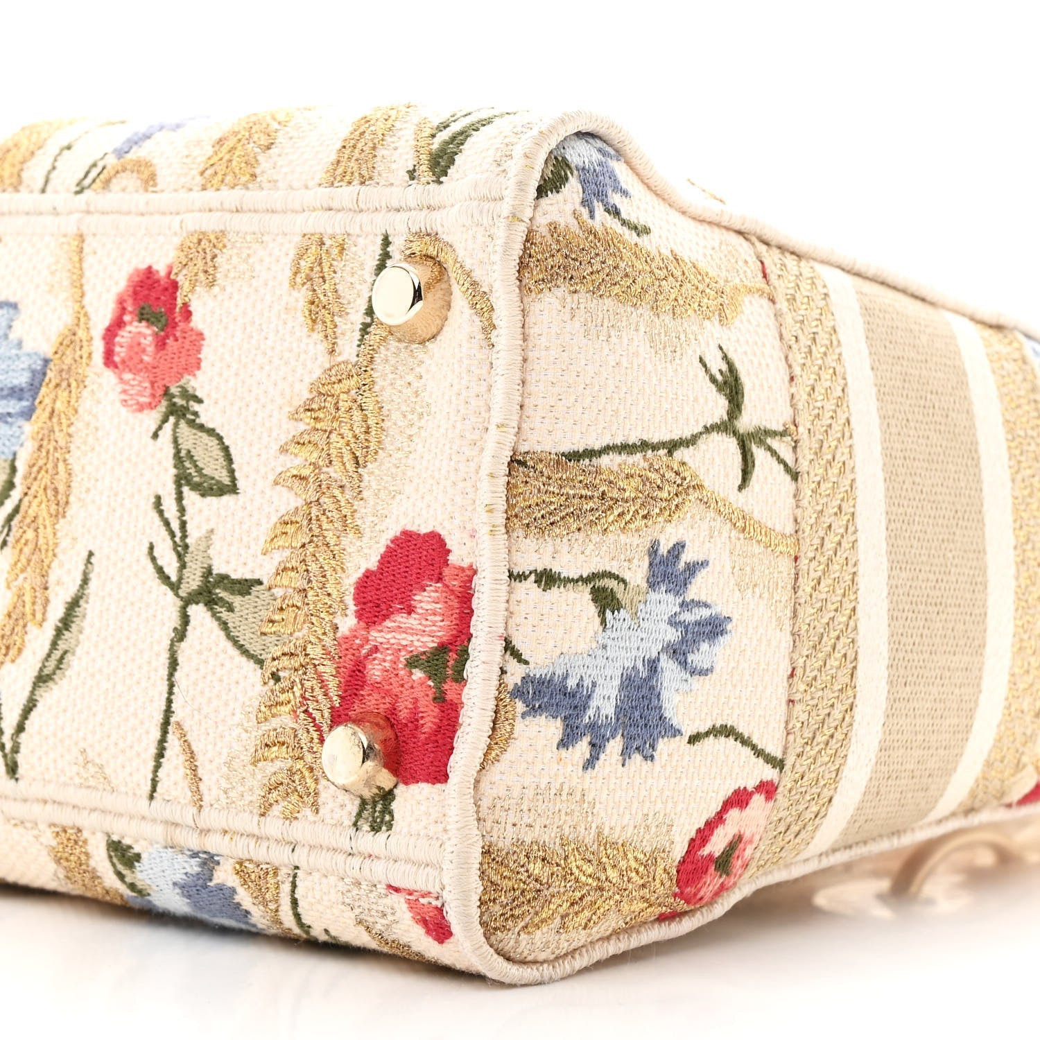 Christian Dior Canvas Embroidered Hibiscus Printed Medium Lady D-Lite Beige Multicolor