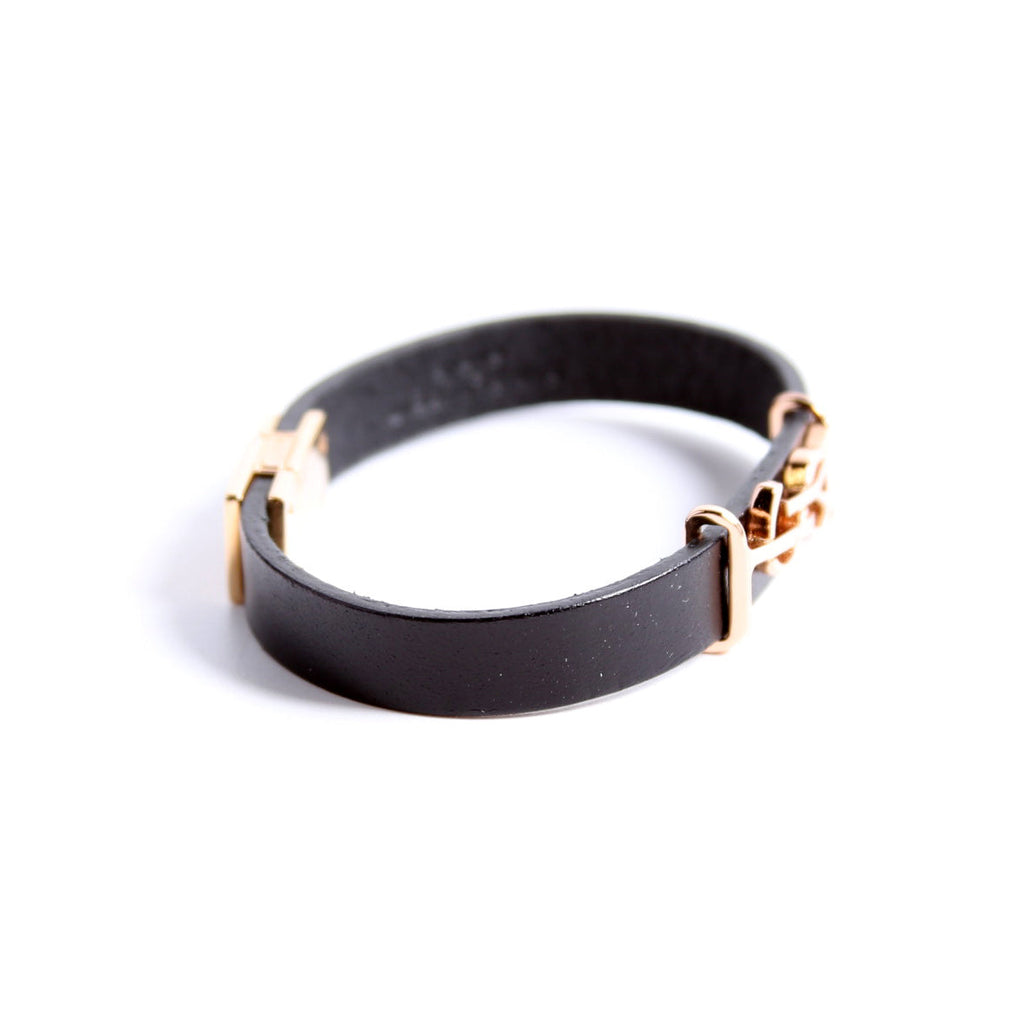 Cassandre Leather Bracelet Size M Black/Gold