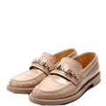 Chain Logo Shiny Calfskin Loafers Size 37 Nude