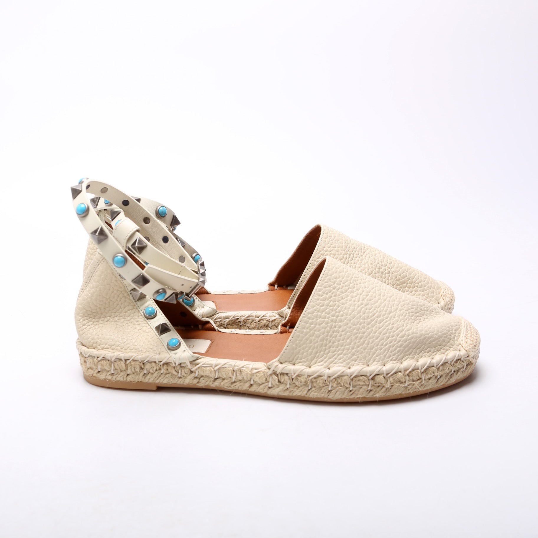 Rockstud Rolling Ankle Espadrilles Size 36 White