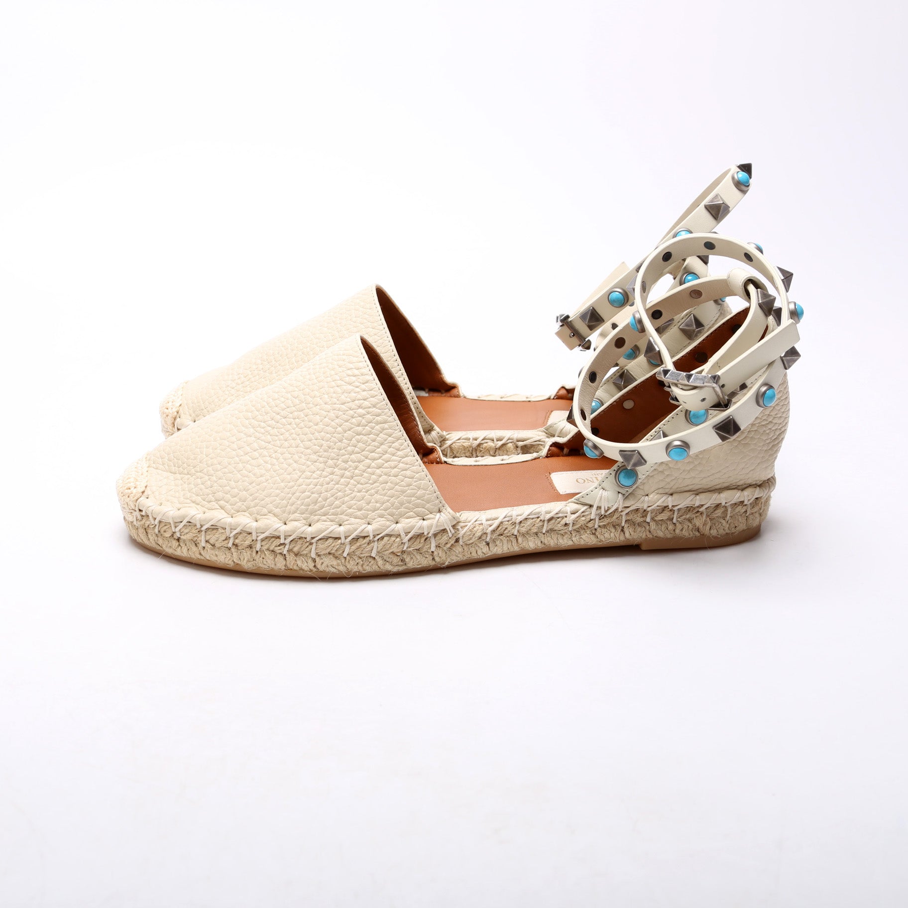 Rockstud Rolling Ankle Espadrilles Size 36 White