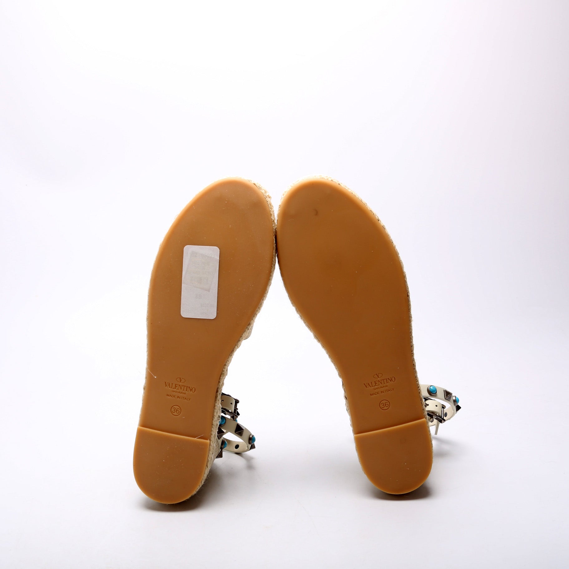 Rockstud Rolling Ankle Espadrilles Size 36 White
