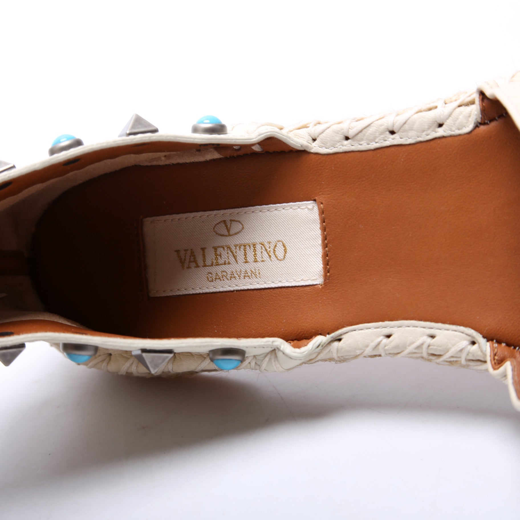 Rockstud Rolling Ankle Espadrilles Size 36 White