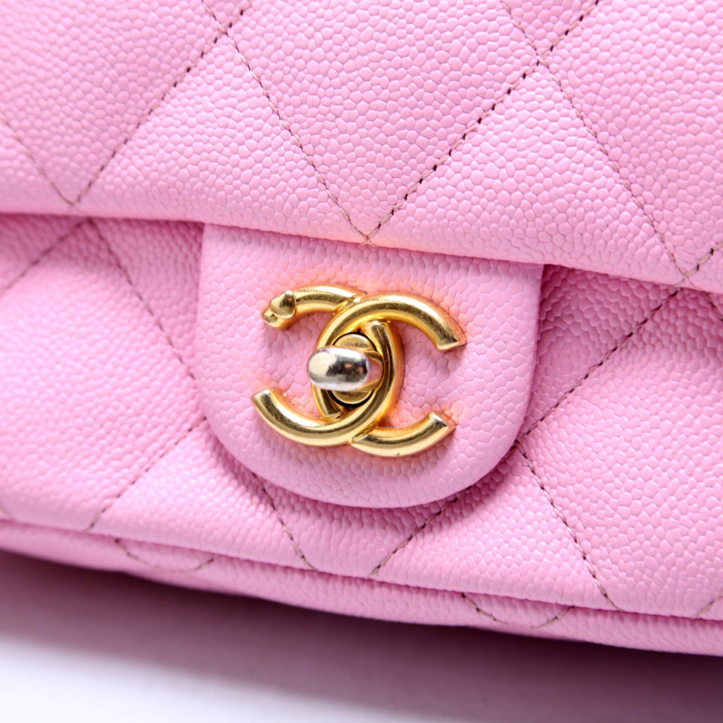 Classic Flap Mini Sweetheart Chain Caviar RFID Pink