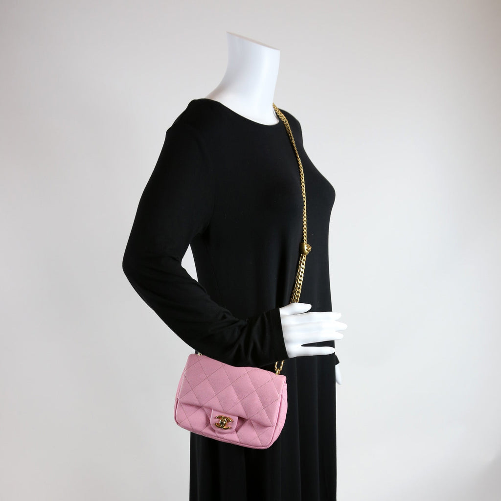 Classic Flap Mini Sweetheart Chain Caviar RFID Pink