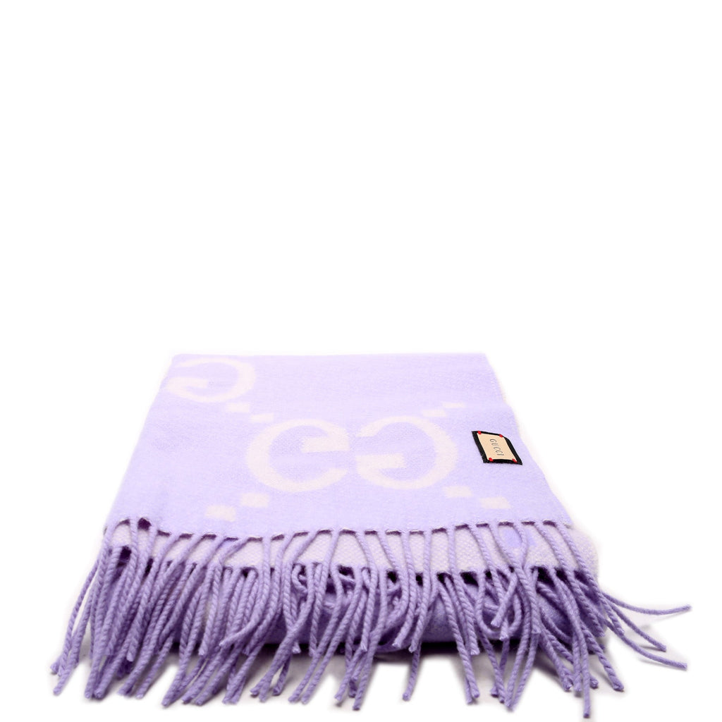 Jumbo GG Fringe Cashmere Scarf Purple