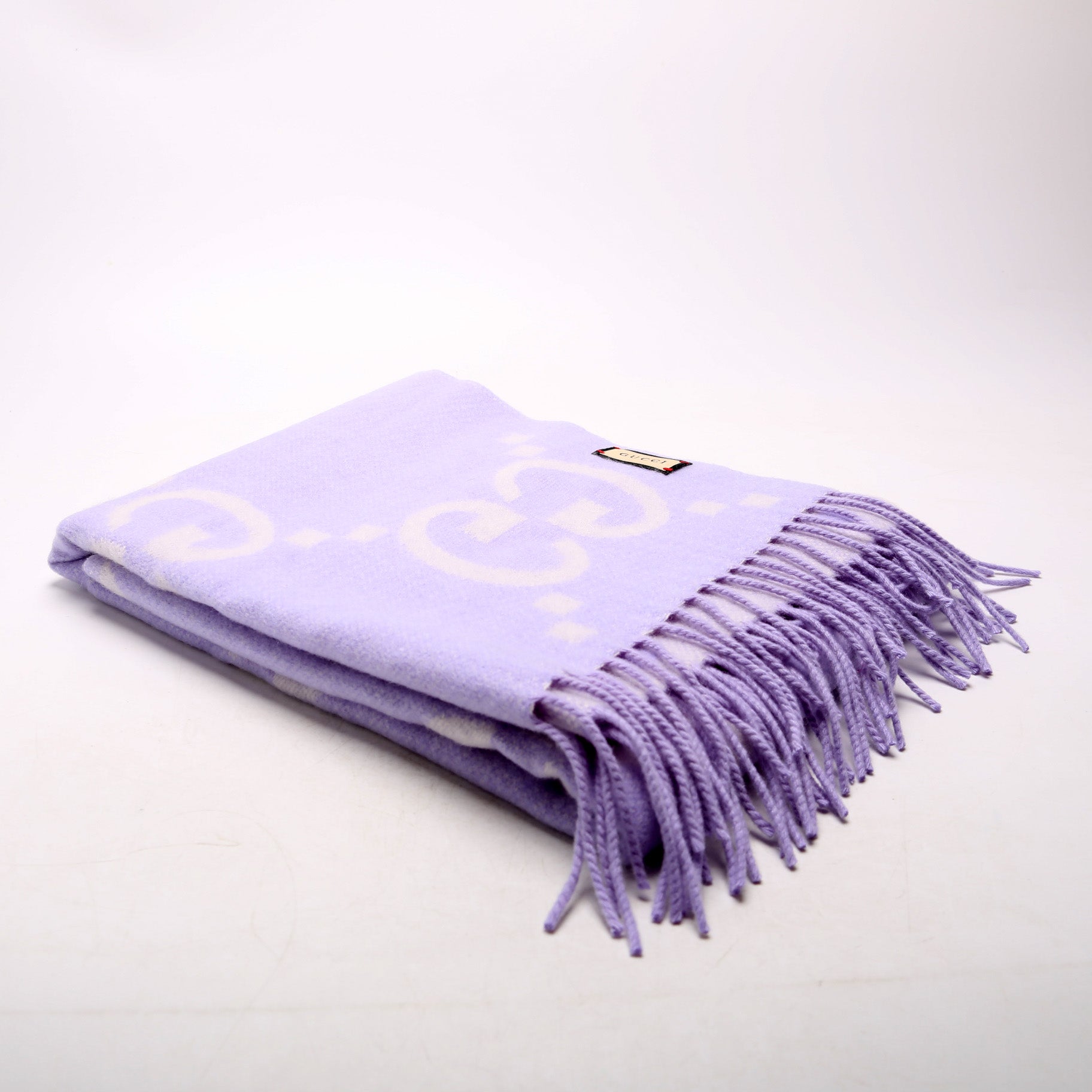 Jumbo GG Fringe Cashmere Scarf Purple