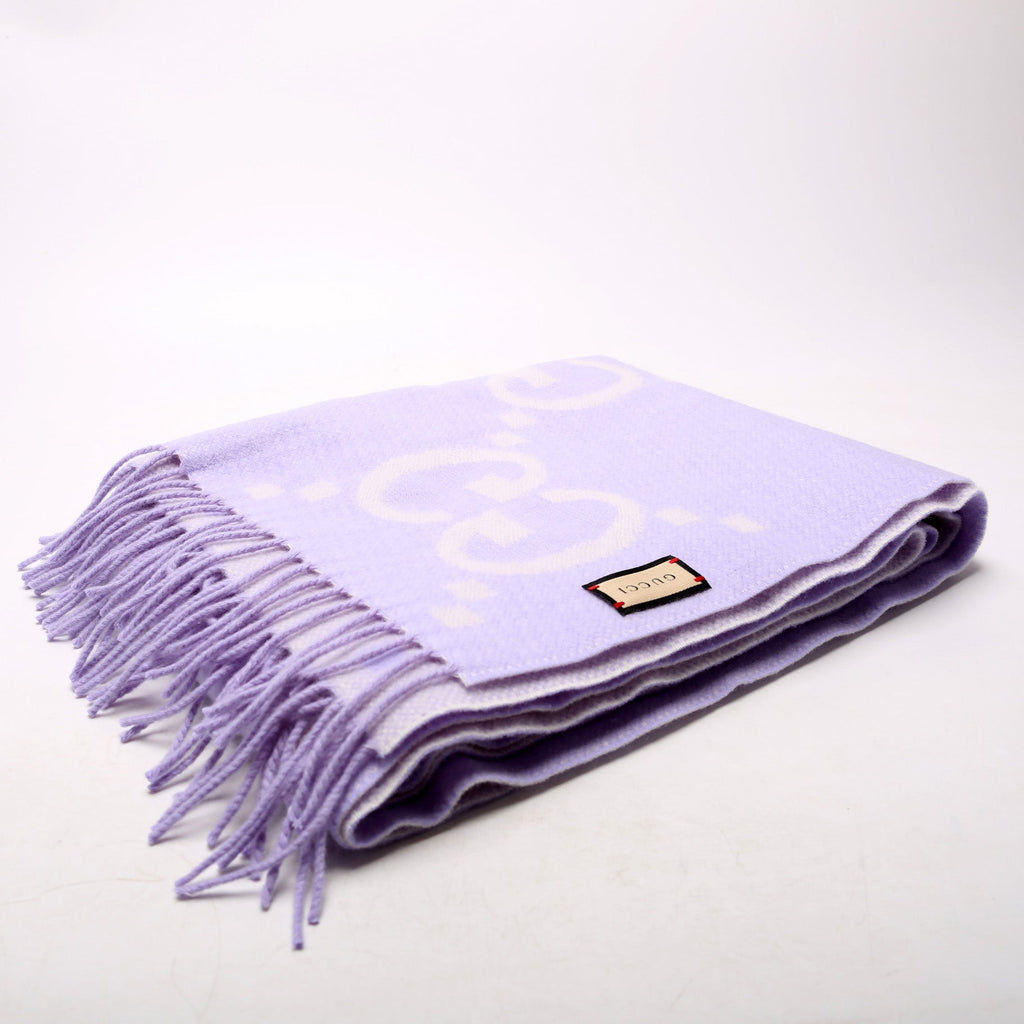 Jumbo GG Fringe Cashmere Scarf Purple