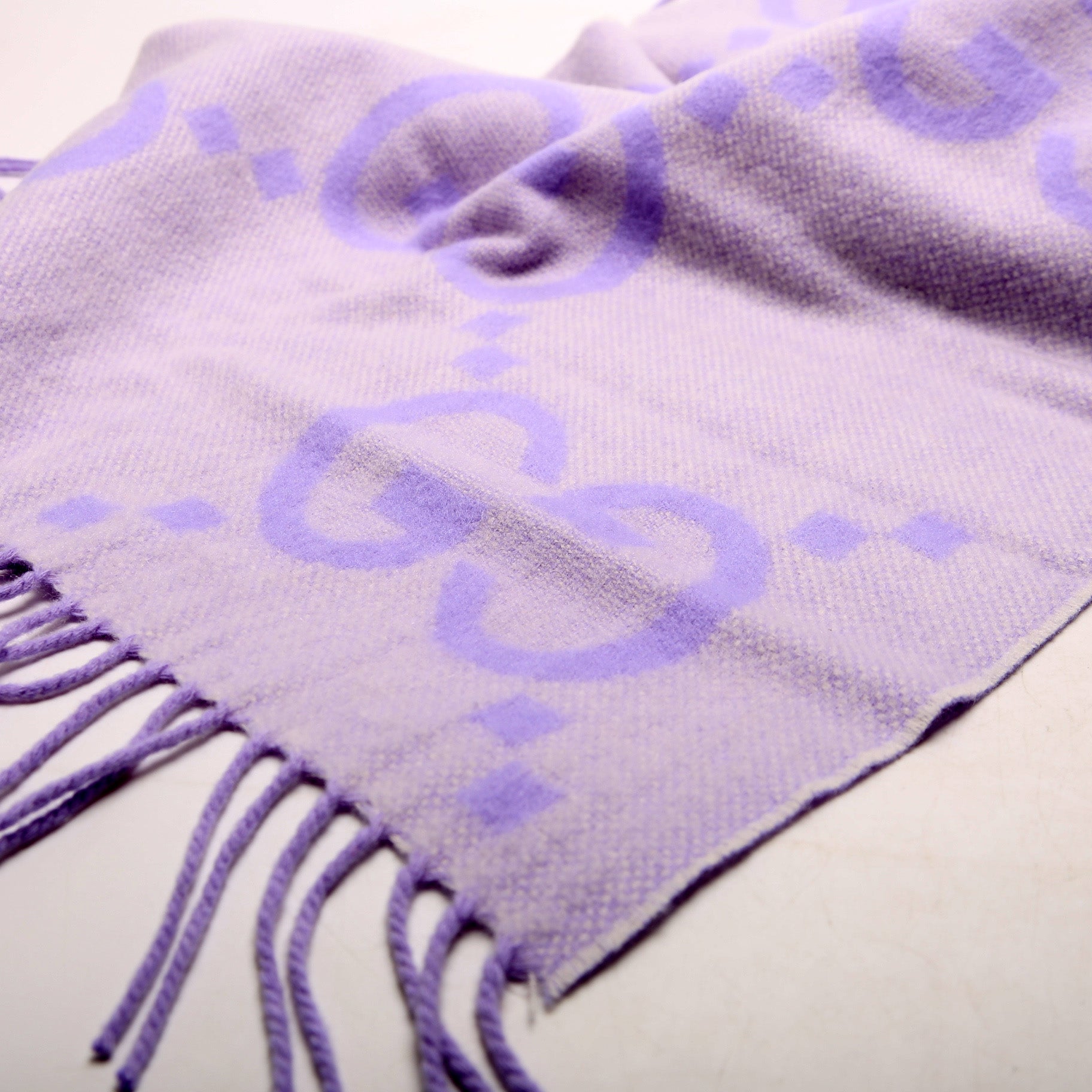 Jumbo GG Fringe Cashmere Scarf Purple
