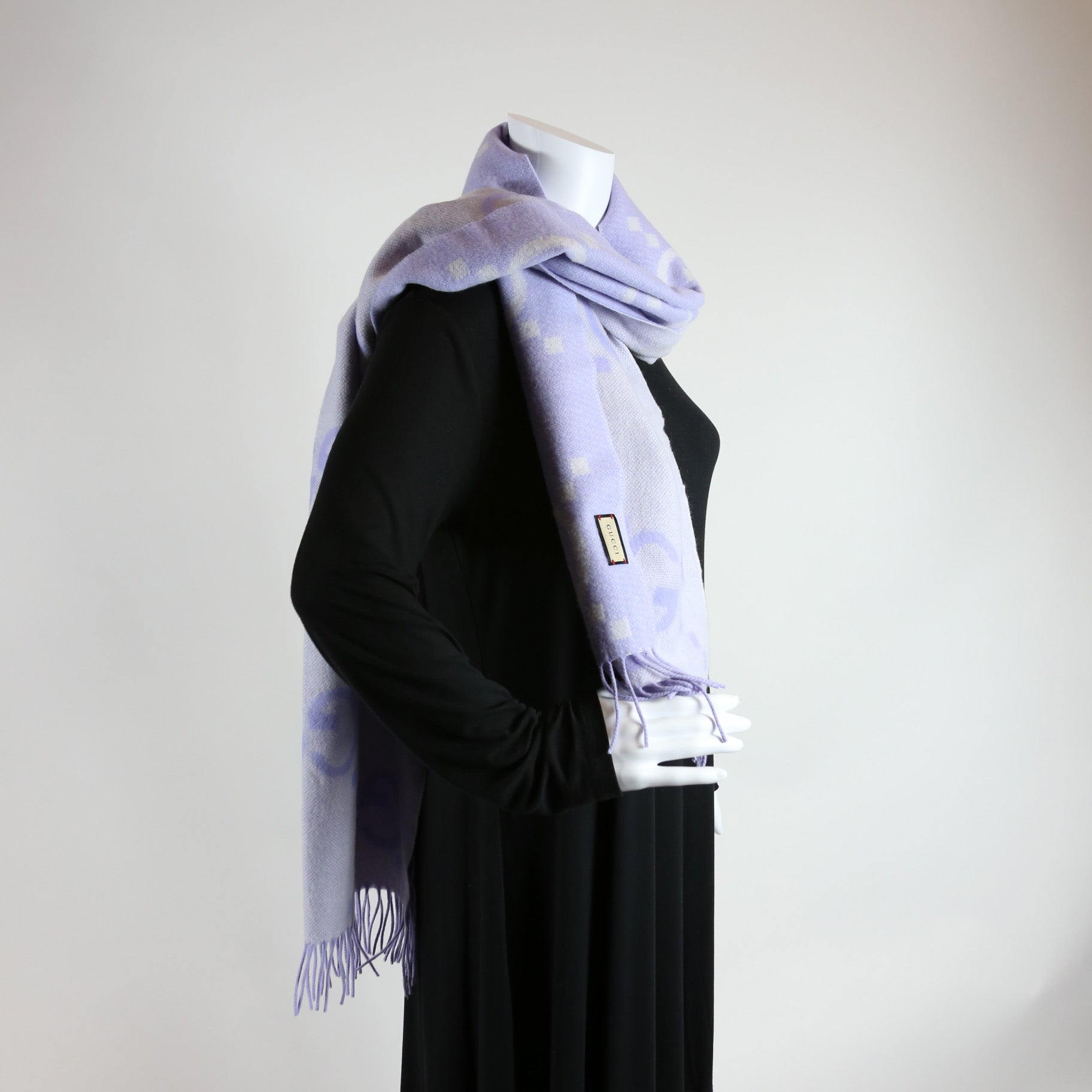 Jumbo GG Fringe Cashmere Scarf Purple