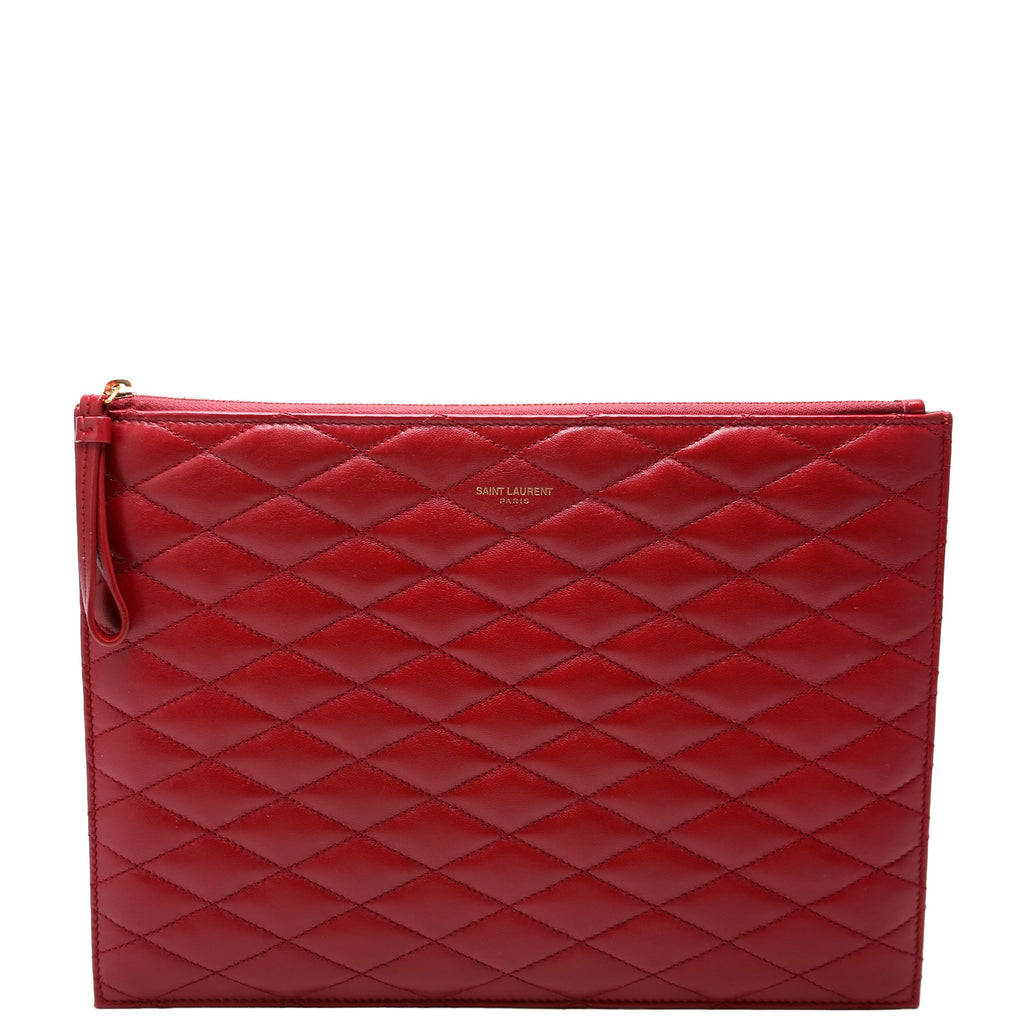 SAINT LAURENT Sade Zip Pouch Quilted Lambskin Red