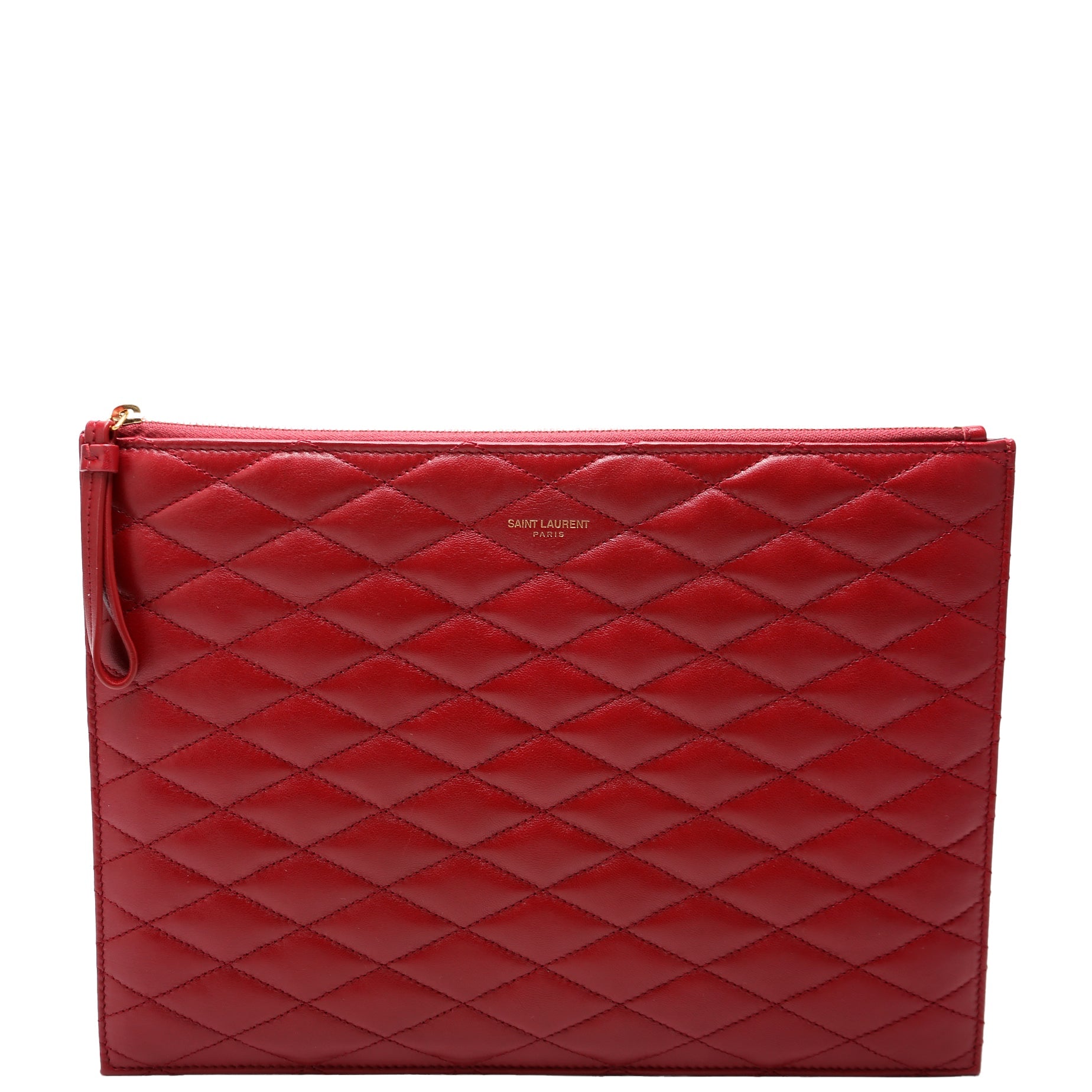 SAINT LAURENT Sade Zip Pouch Quilted Lambskin Red