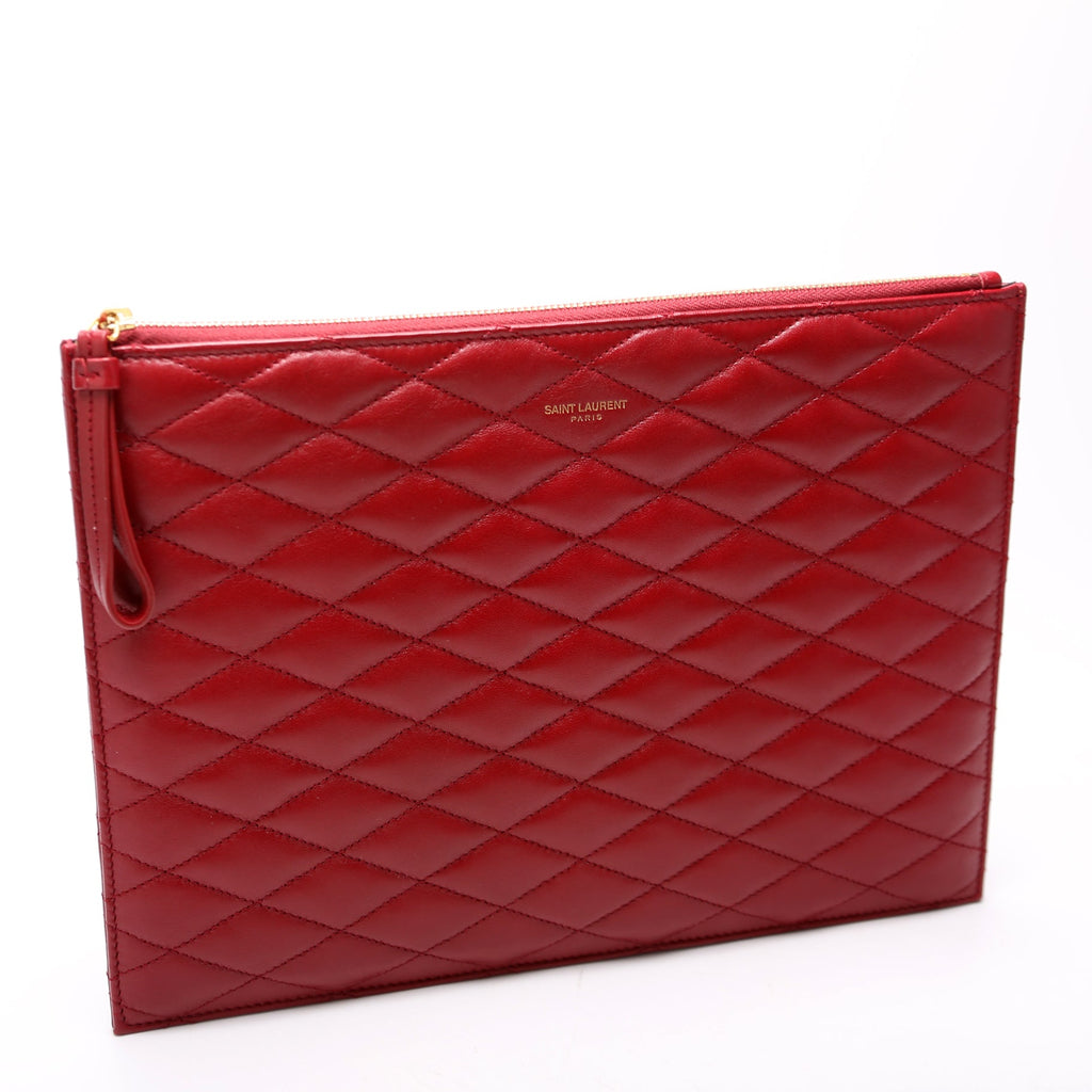 SAINT LAURENT Sade Zip Pouch Quilted Lambskin Red