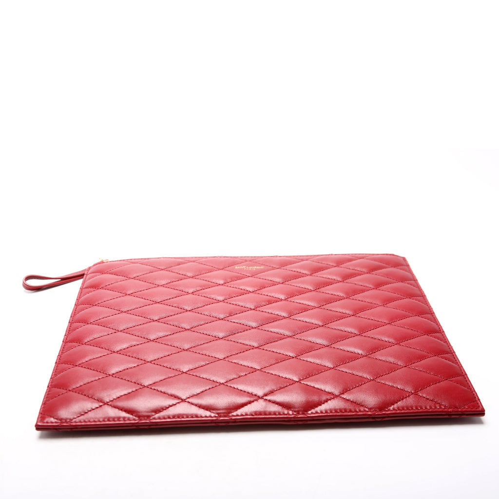 SAINT LAURENT Sade Zip Pouch Quilted Lambskin Red