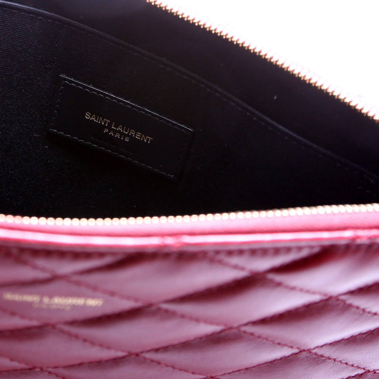 SAINT LAURENT Sade Zip Pouch Quilted Lambskin Red