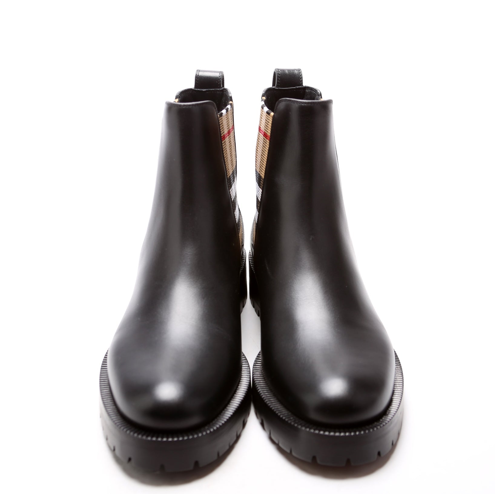Check Panel Chelsea Boots Leather Size 38 Black