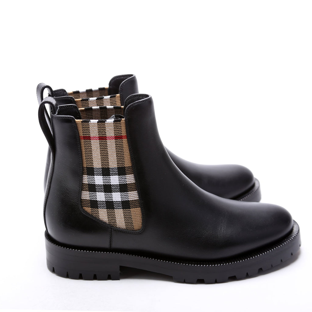 Check Panel Chelsea Boots Leather Size 38 Black