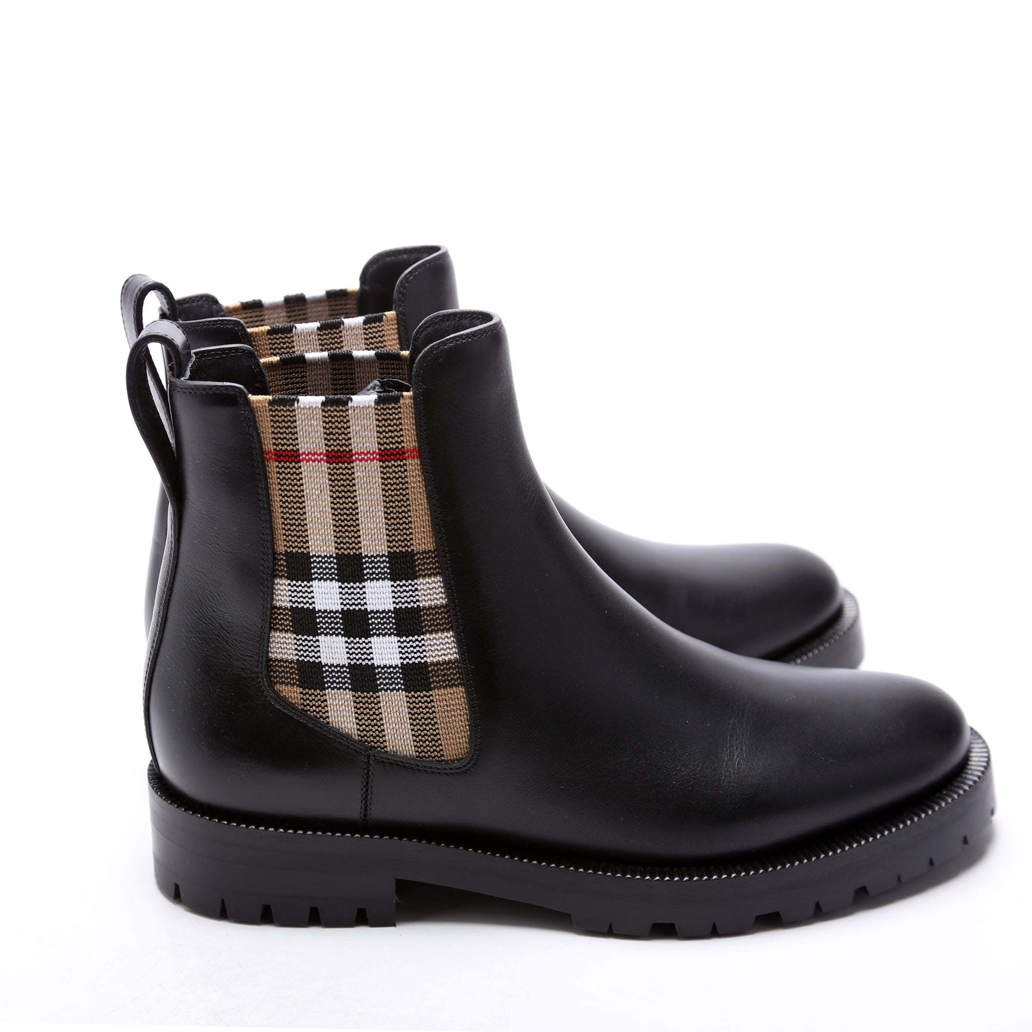 Check Panel Chelsea Boots Leather Size 38 Black
