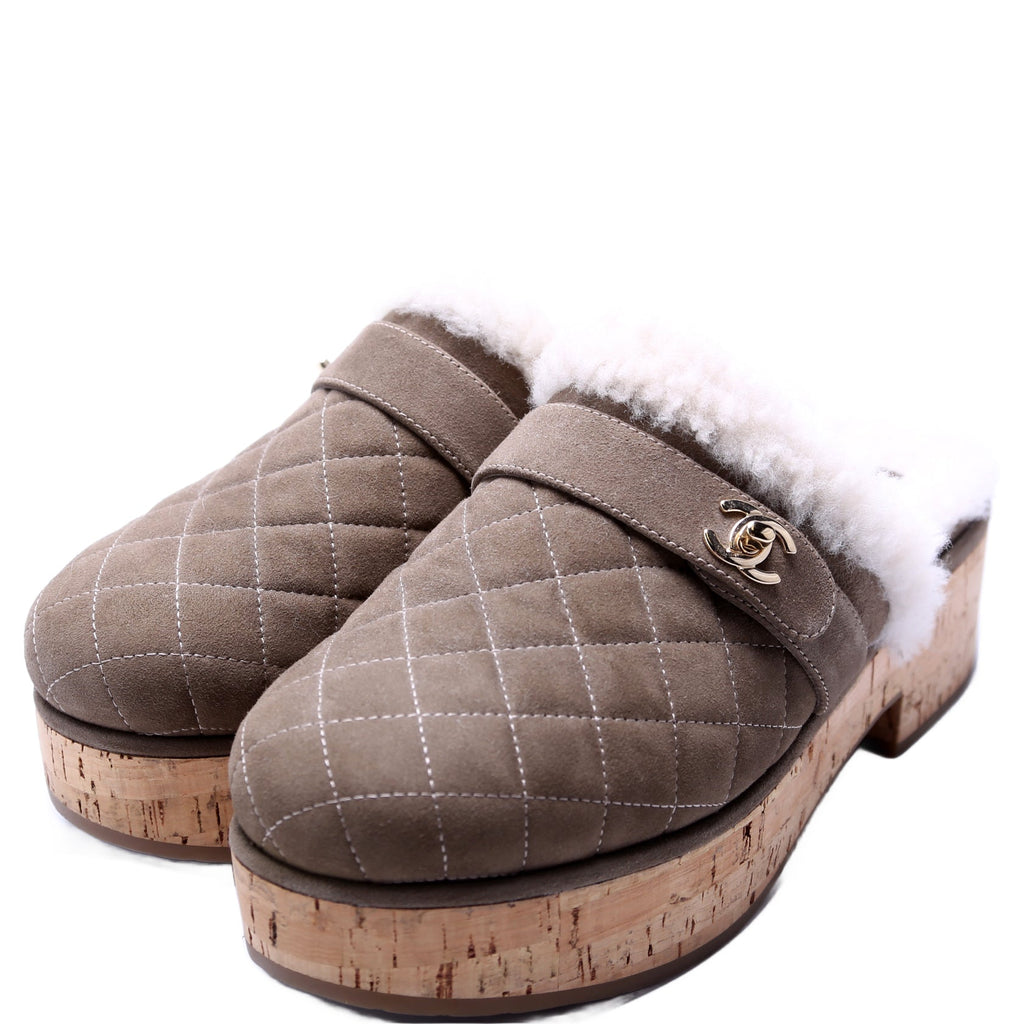 CC Turnlock Suede/Shearling Clogs Size 38 Taupe