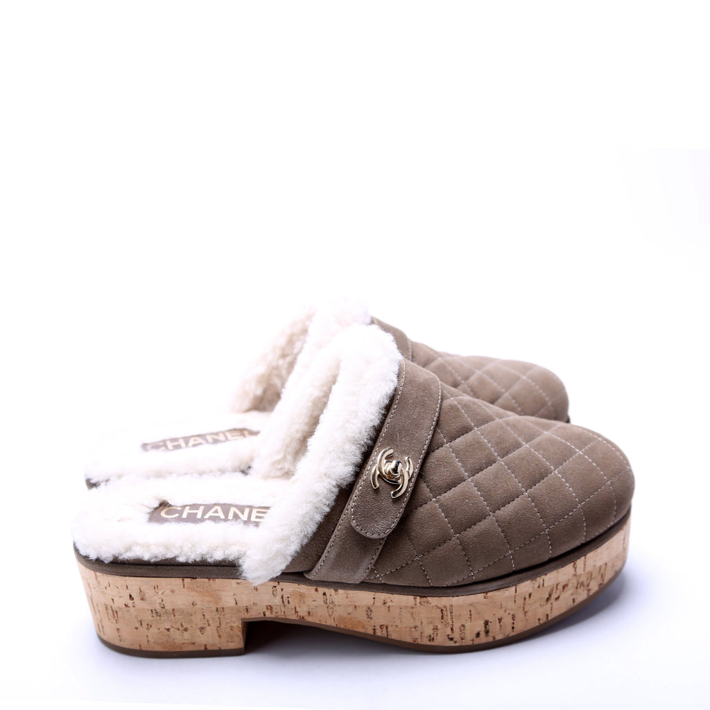 CC Turnlock Suede/Shearling Clogs Size 38 Taupe