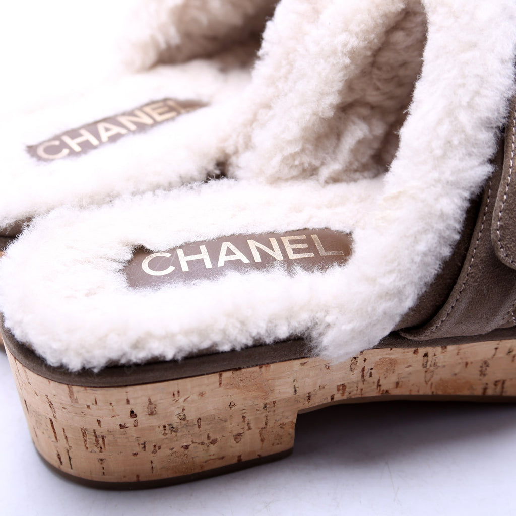CC Turnlock Suede/Shearling Clogs Size 38 Taupe