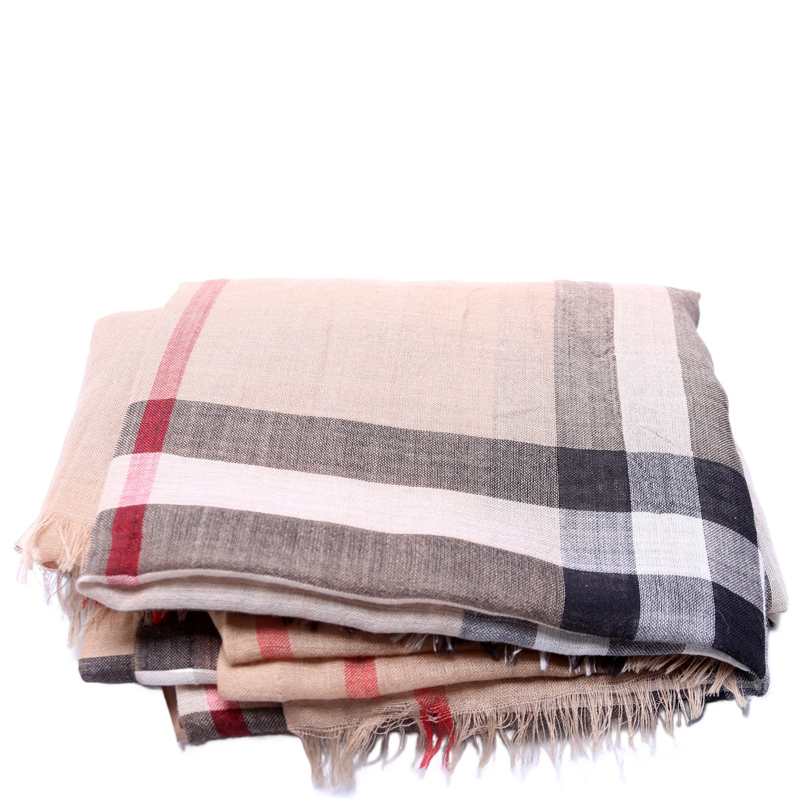 Giant Check Lightweight Wool/Silk Scarf Tan