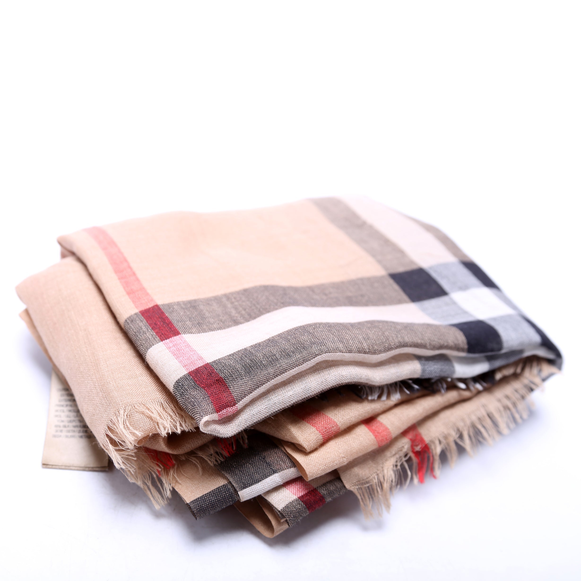 Giant Check Lightweight Wool/Silk Scarf Tan