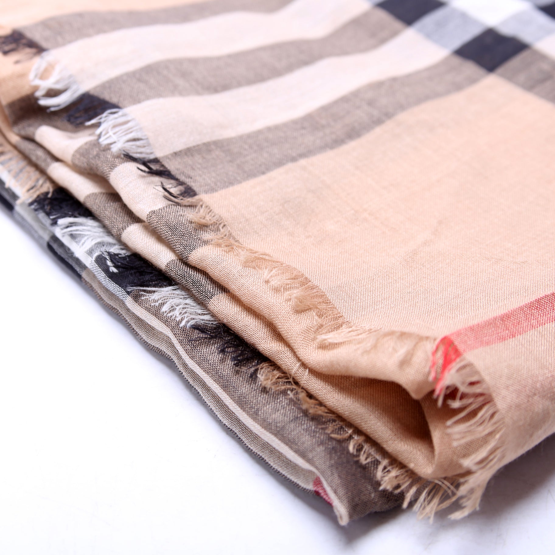 Giant Check Lightweight Wool/Silk Scarf Tan
