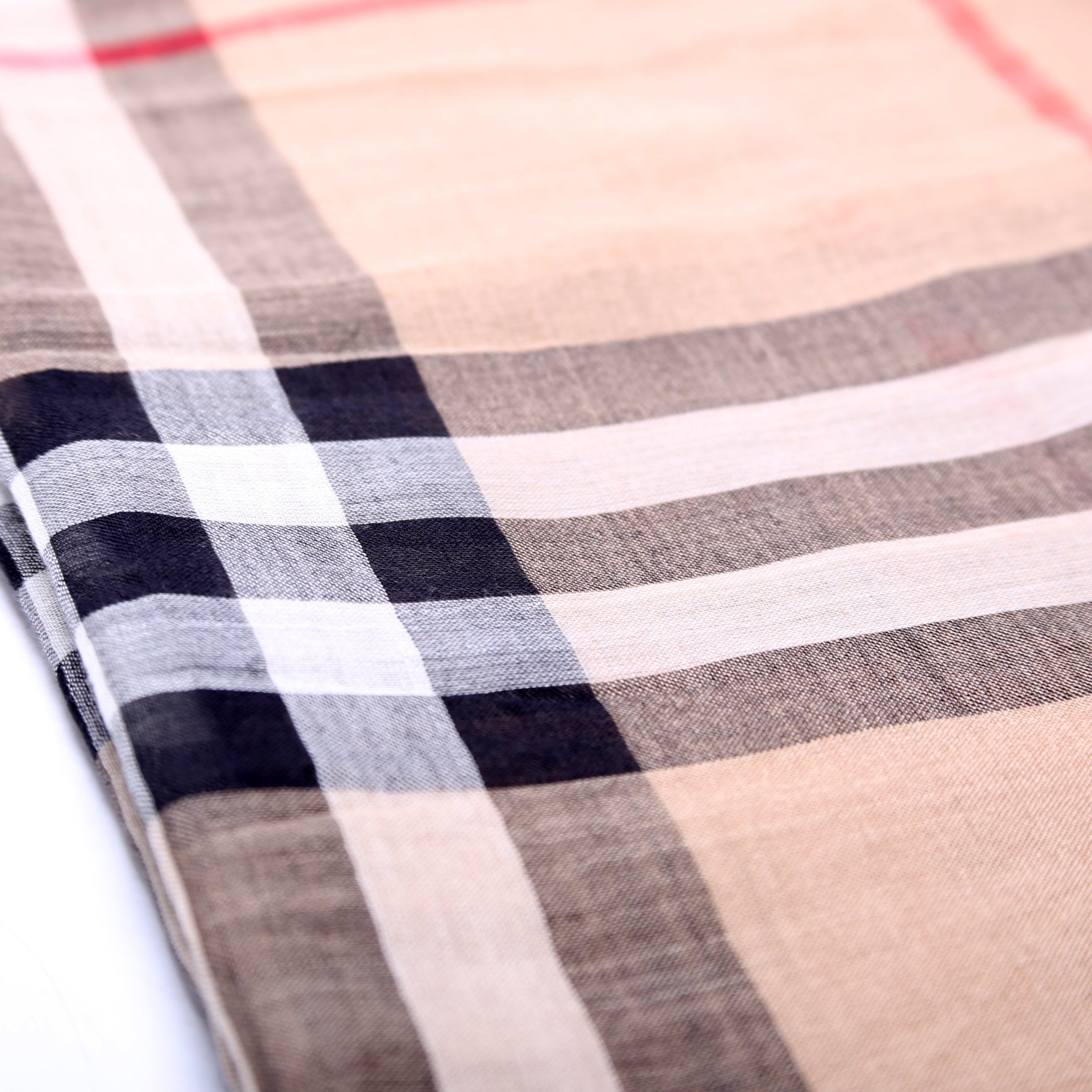 Giant Check Lightweight Wool/Silk Scarf Tan