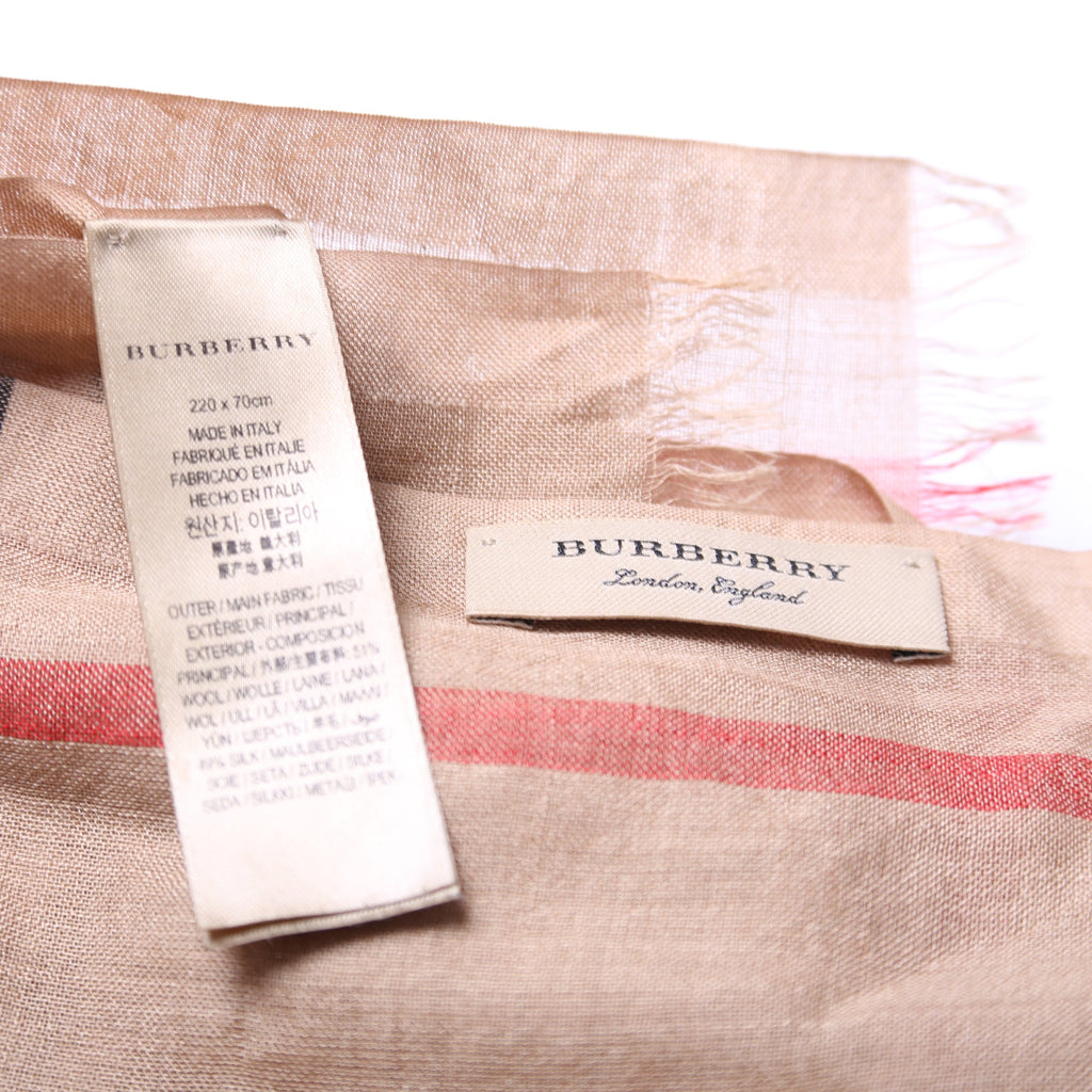 Giant Check Lightweight Wool/Silk Scarf Tan
